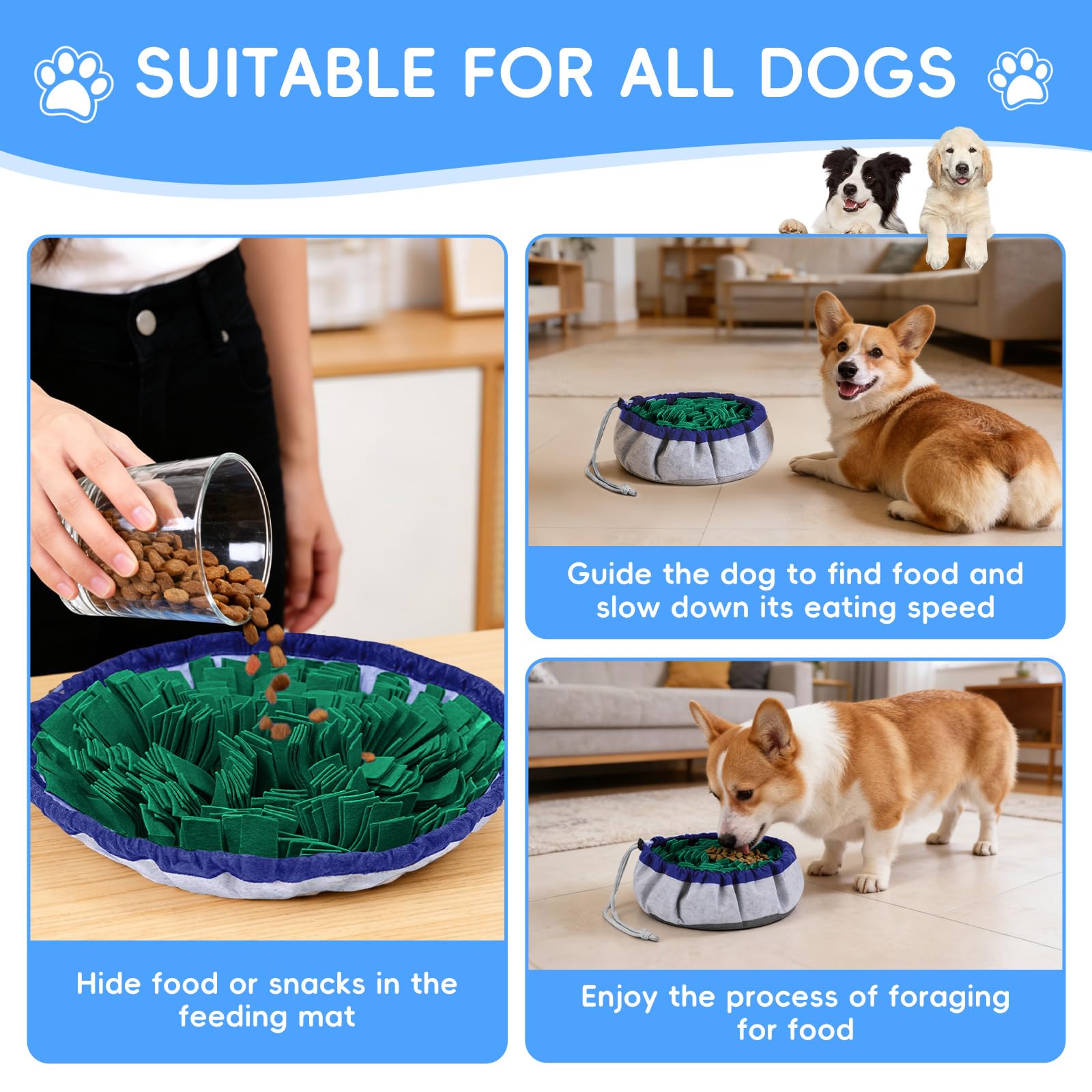 Tappeto Olfattivo Cane, 48 cm Foraggiamento Tappeto per Cani, Giochi per Cani, Lavabile Antiscivolo Tappetino Puzzle per l'allenamento Olfattivo Lo Slow Food e Il Sollievo dallo Stress