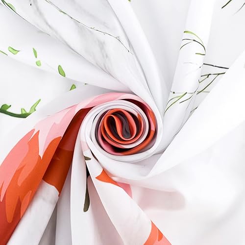 Miniatura 6 de EOBTAIN Cortina de ducha de hojas tropicales para baño, diseño de monstera rosa flamenco verde con mariposa sobre mármol gris y blanco, con ganchos,