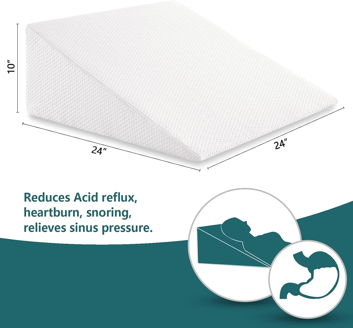 Bed Wedge Pillows Leg Elevation Reading Pillow & Back Support Wedge Pillow - for Back and Legs Support, Back Pain, Leg Pain, Pregnancy, Neck and Shoulder Joint Pain, Sleeping 10" x 24" x 24" : Health & Household