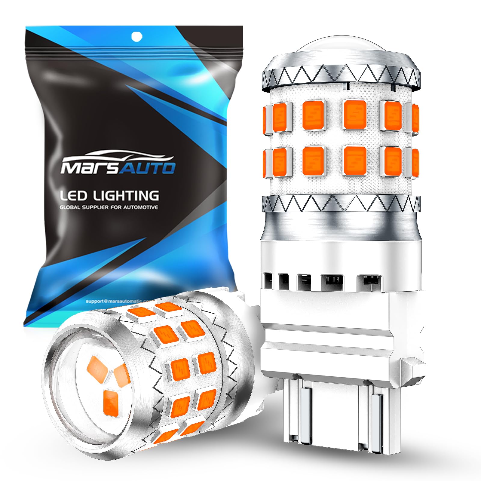 Marsauto Upgraded 3156 3157 Amber Yellow LED Bulbs for Turn Signal Light Blinker Parking Marker DRL, 3056 3457A 4057 4157 Replacement with Projector 500% Brighter 27-SMD Pack of 2