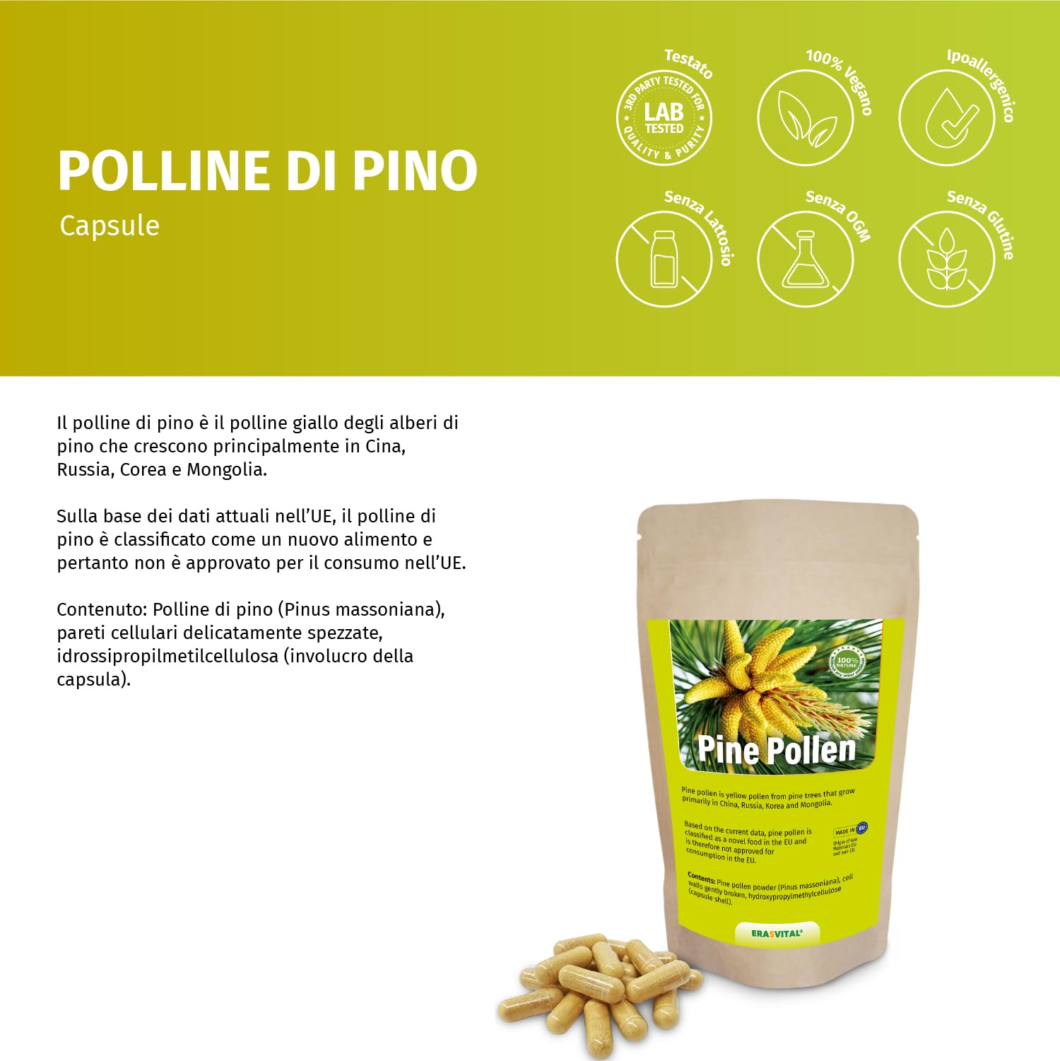 Pinien Pollen Kapseln Wildsammlung Zellwandgebrochen vegetarische Kapselhülle (540 stück (1er Pack))