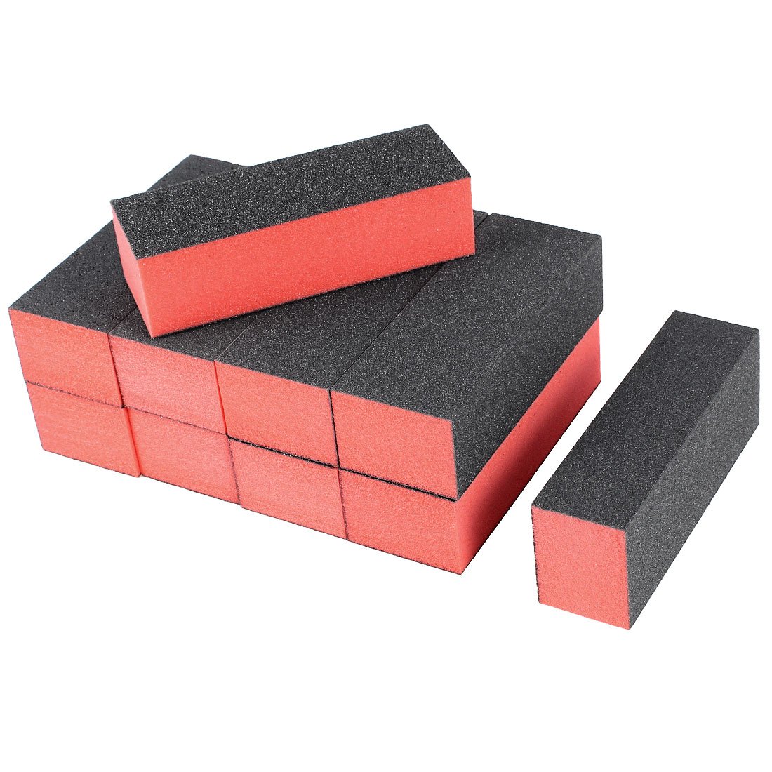 uxcell Sponge Nail File and Buffer Set, 4 Way Nail Buffer Sanding Block Manicure File Polishing Smooth Tool Kits, 10 PCS Nail Buffing Grinding Polisher File for Salon Home Use, Black Red