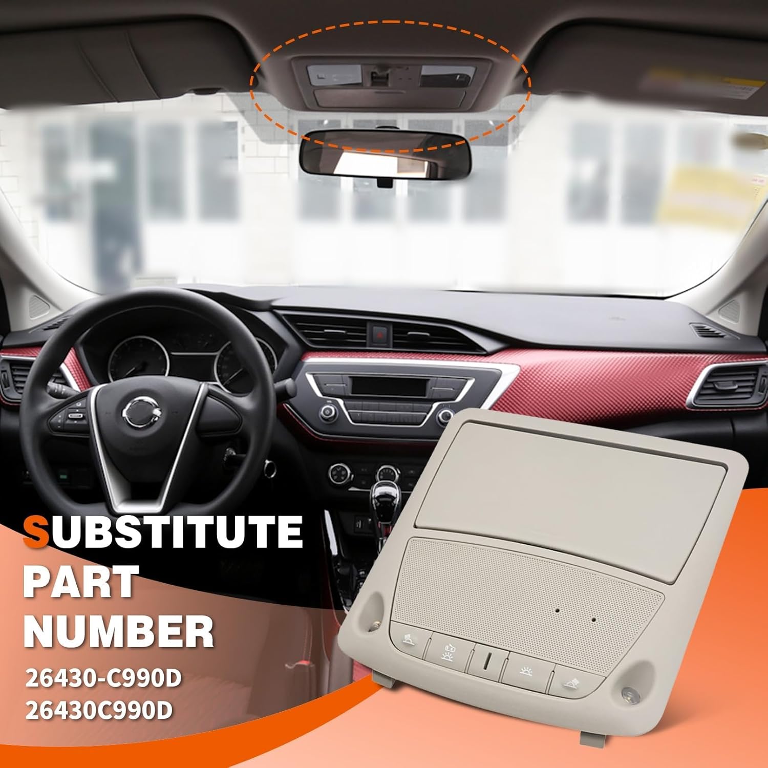 Car Interior Overhead Console Map Reading Light Lamp Compatible with Bluebird SYLPHY X-Trail Altima Teana Sentra 2013-2018 Leaf 2016-2017 26430-C990D