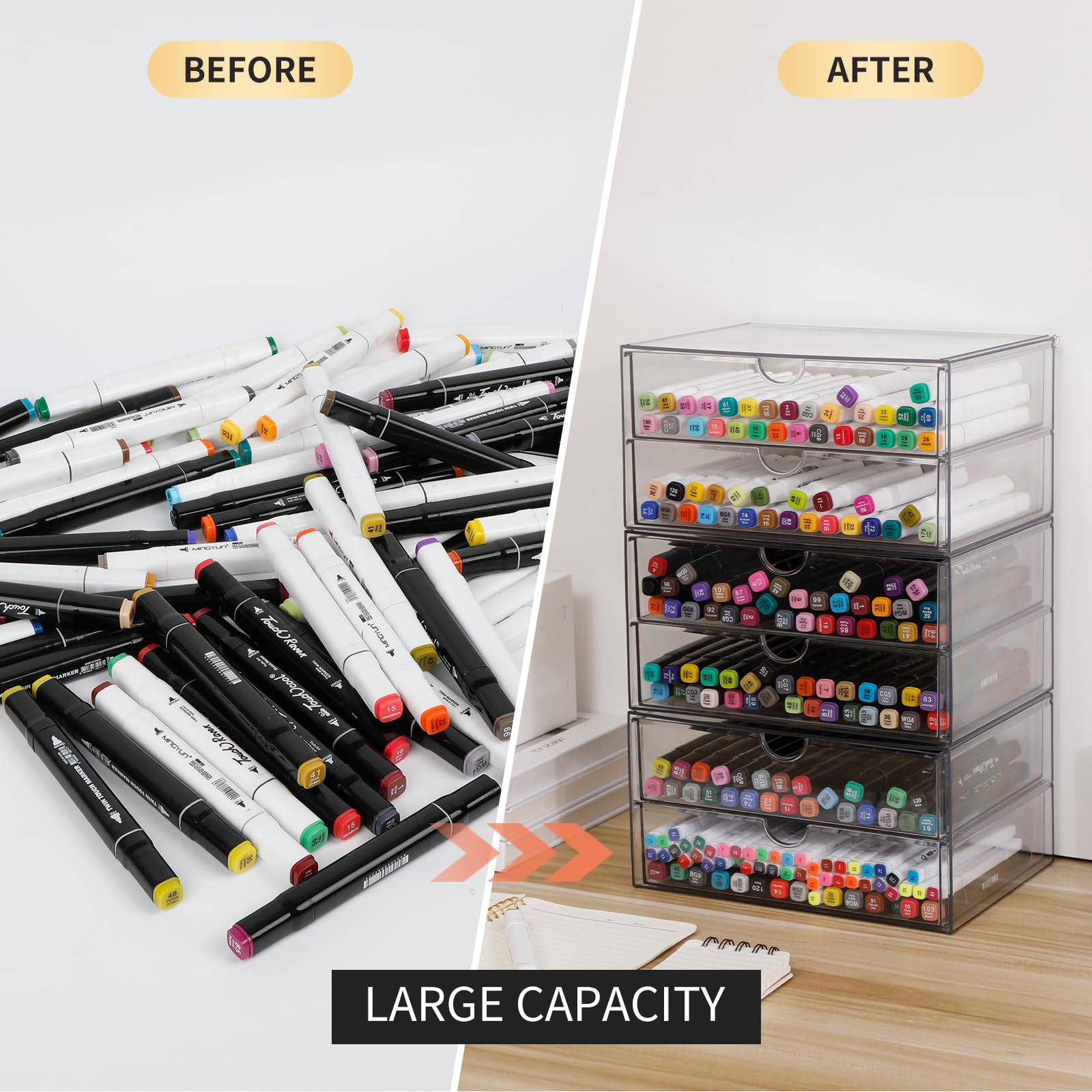 Cassetti impilabili, contenitori in plastica per casa, ufficio, bagno, cucina, dispensa, organizer da scrivania trasparente per accessori, pennarelli, matite, libri, artigianato artistico,