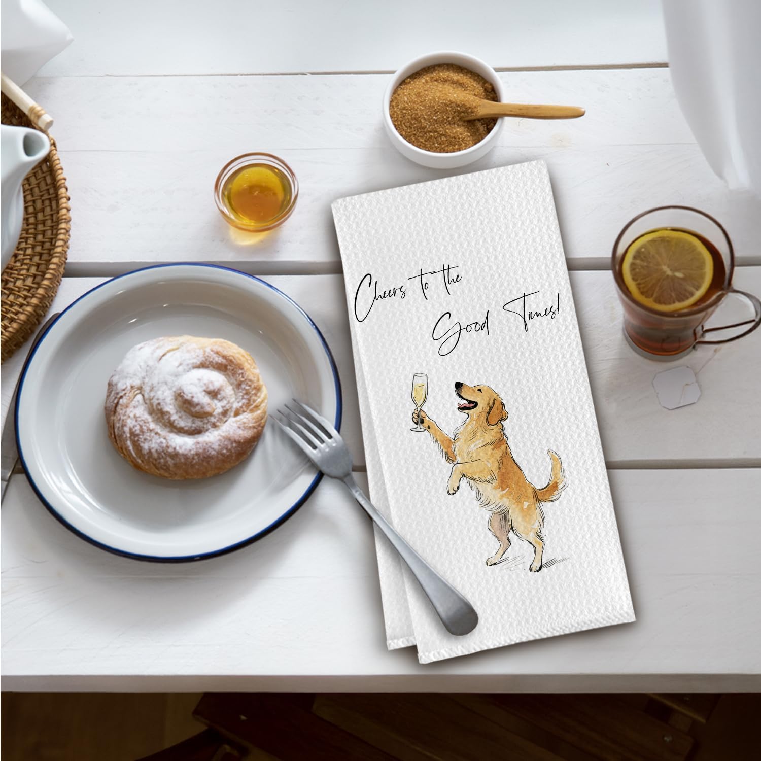 Funny Golden Retriever Champagne Kitchen Towels,Golden Retriever Gifts Dish Tea Towel for Kitchen Bar Cart Decor,Dog Champagne Cheers Decorative Hand Towels for Bathroom Decor,16X24 Inch - Image 2