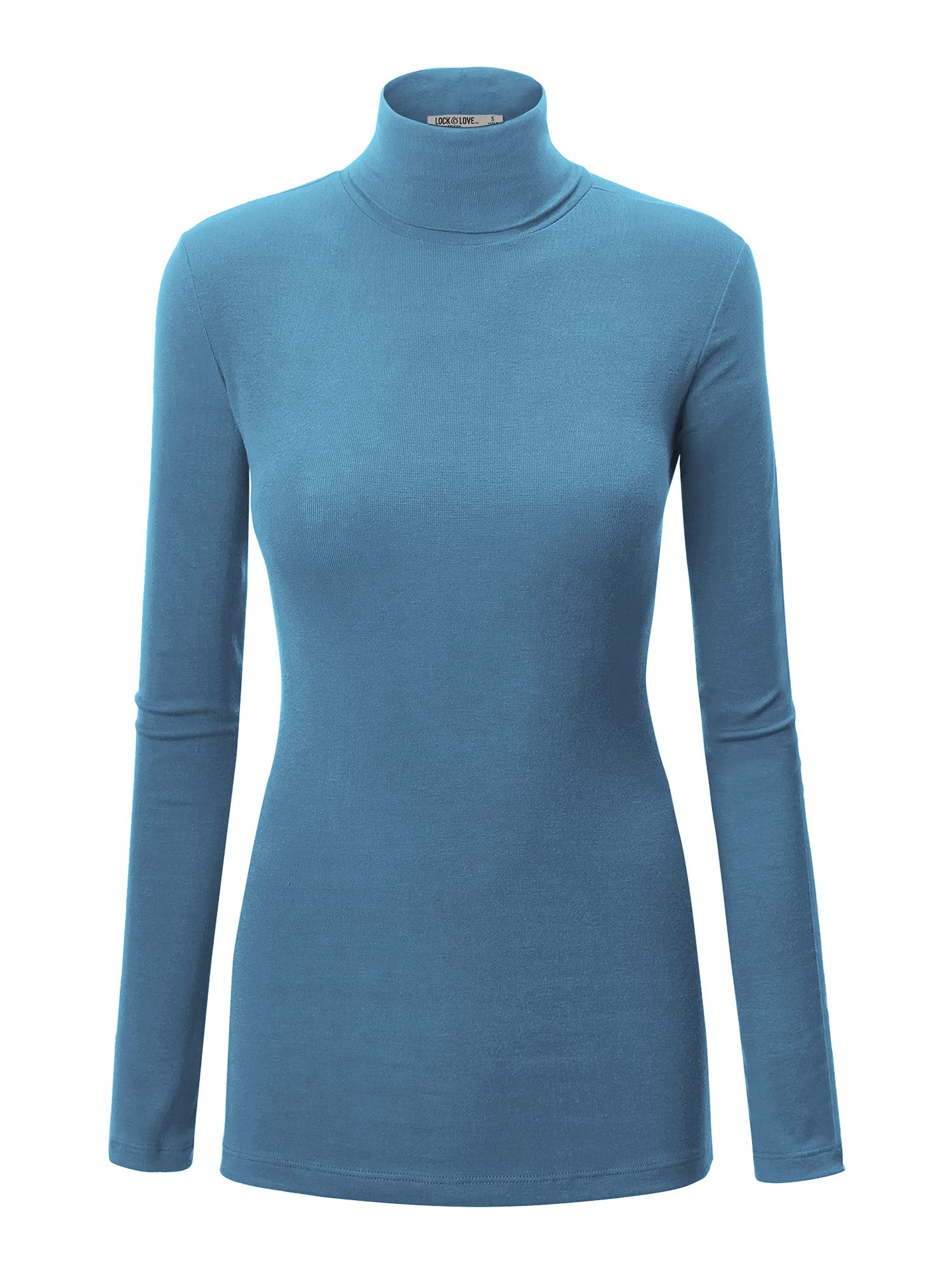 Lock and Love Women's Turtleneck Top Lightweight Long Sleeve Slim Fit Pullover, Soft Rayon Stretch Layering Basic, S-3XL
