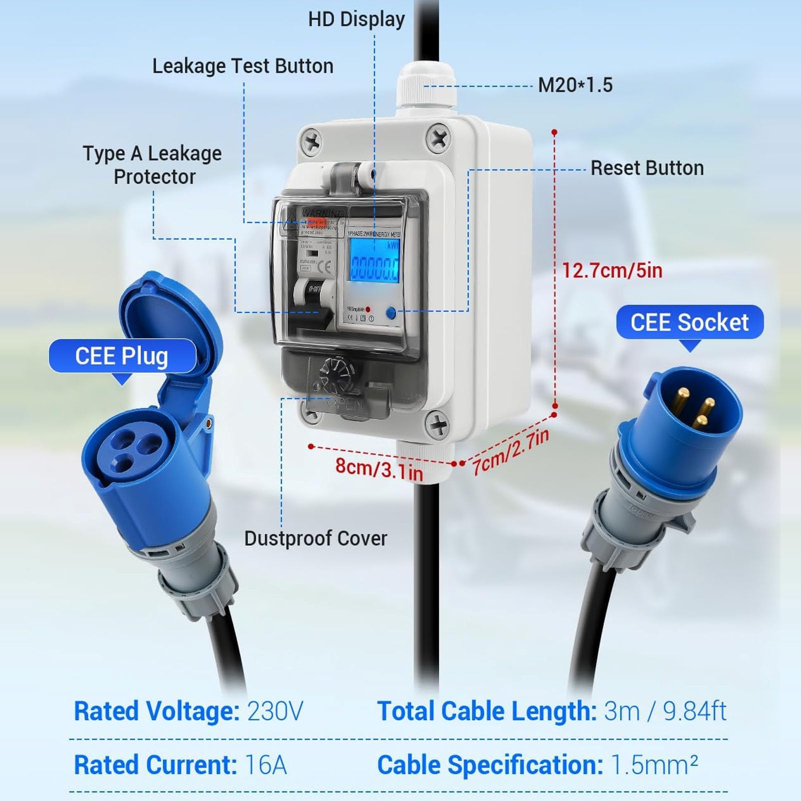 Misuratore di potenza Digitale per la Potenza in Tempo Reale in Design impermeabile IP67, Inseguitore di Energia Esterna per Casa RV