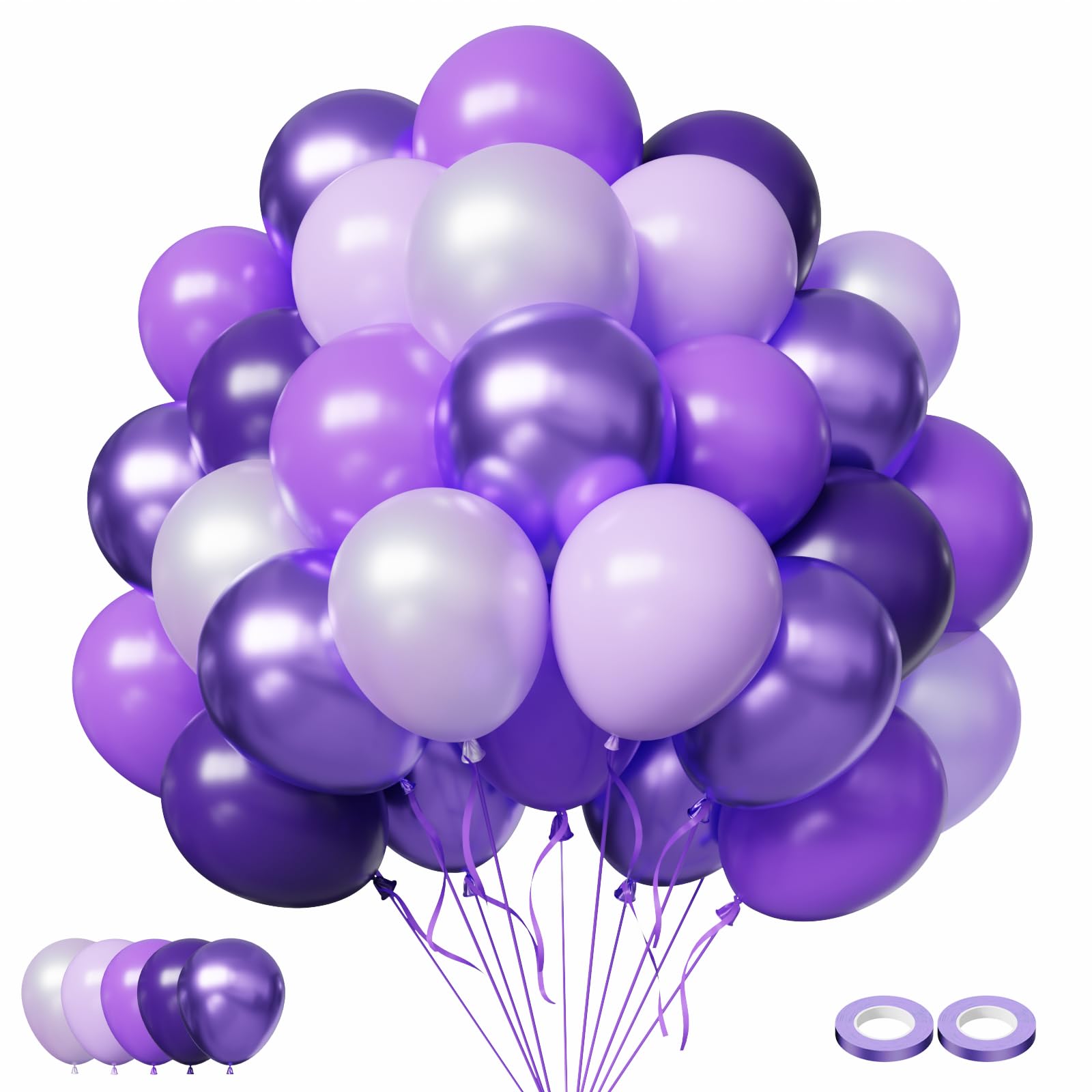Balloons Purple FQZYLCH Pack of 60 12 Inch Latex Balloons Pastel Purple Lavender Lilac Metallic Balloons for Birthday Wedding Bridal Night Mother's Day Wine Festival Graduation Party Bus Decoration