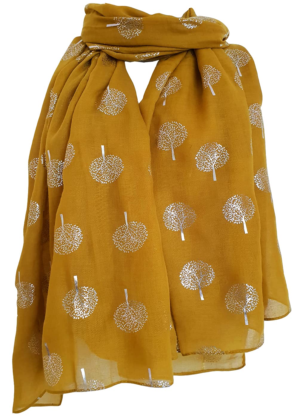 Glamlondon Women's Mustard Glitter Trees Scarf Foil Printed Tree Fashion Wrap (Mustard)