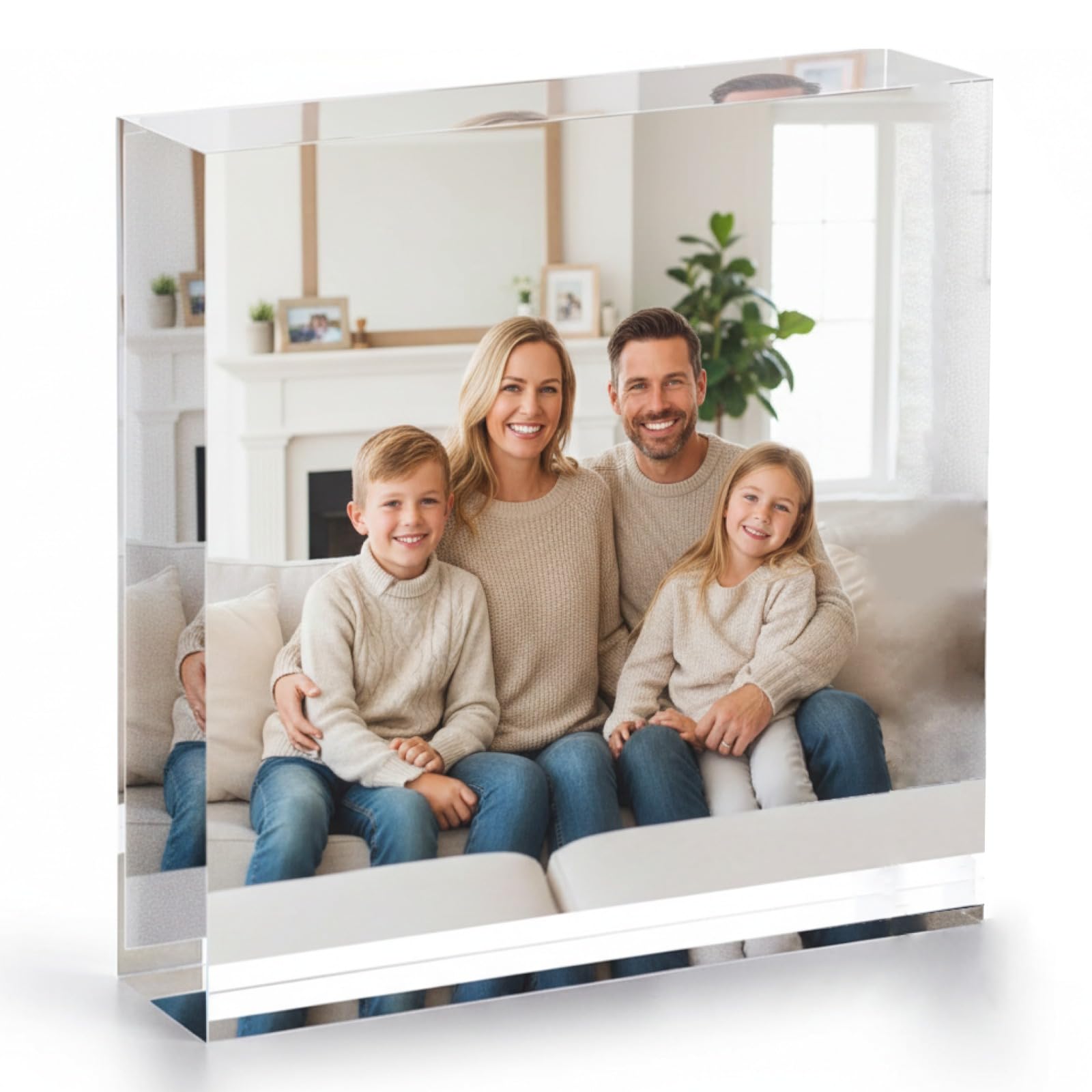 PB TECH Personalised Acrylic Crystal Clear Photo Block Plaque With Your Photo Picture Image Logo And Text 3D Effect - Custom Gift for Man Women Family for Birthday Christmas Valentines Day (Square)