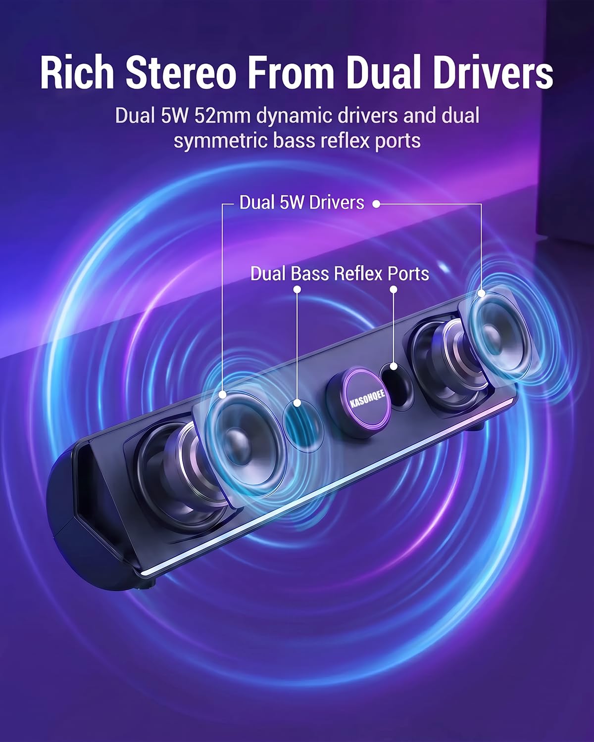 Haut-parleurs pour ordinateur de bureau, barre de son d'ordinateur, amplification des basses, haut-parleurs stéréo HiFi Bluetooth avec boutons tactiles pour ordinateurs portables, téléphone