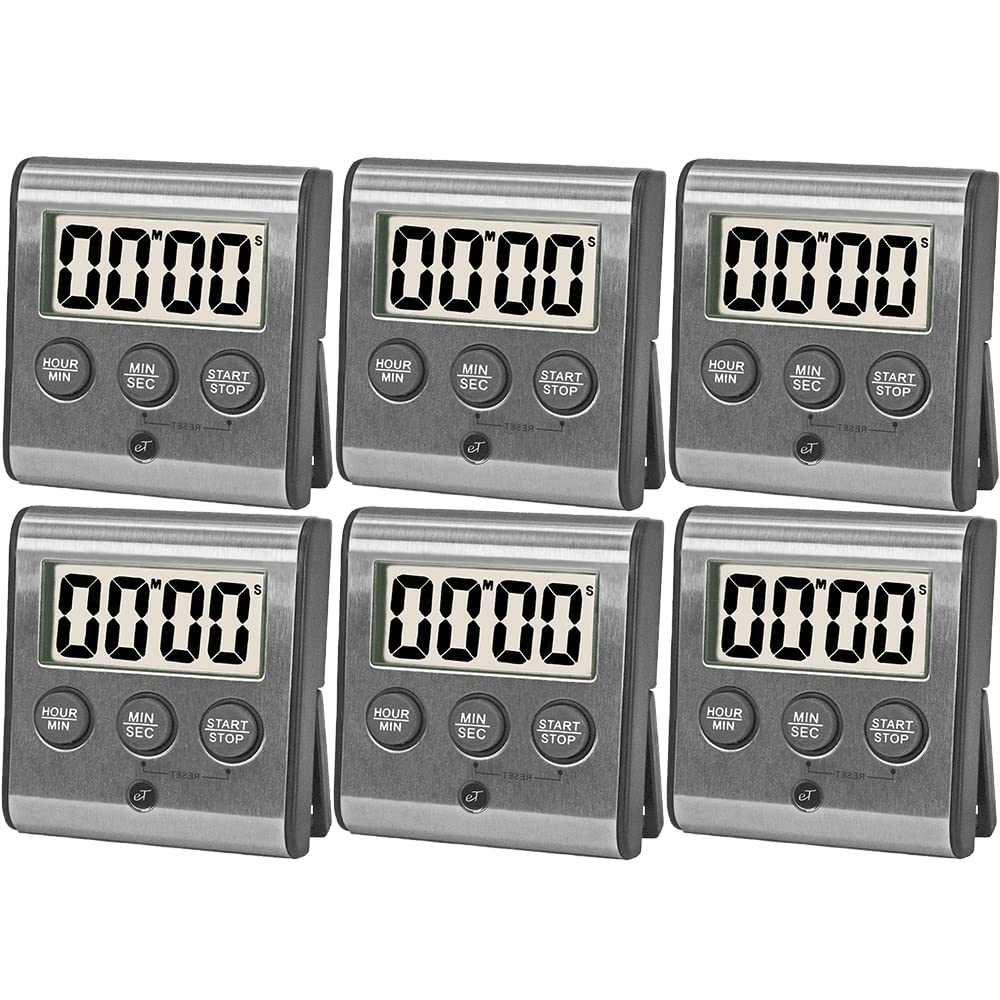 Elegante temporizador digital de cocina – Modelo de acero inoxidable eT-78, parte trasera magnética superfuerte, alarma fuerte, pantalla grande, memoria automática, apagado automático