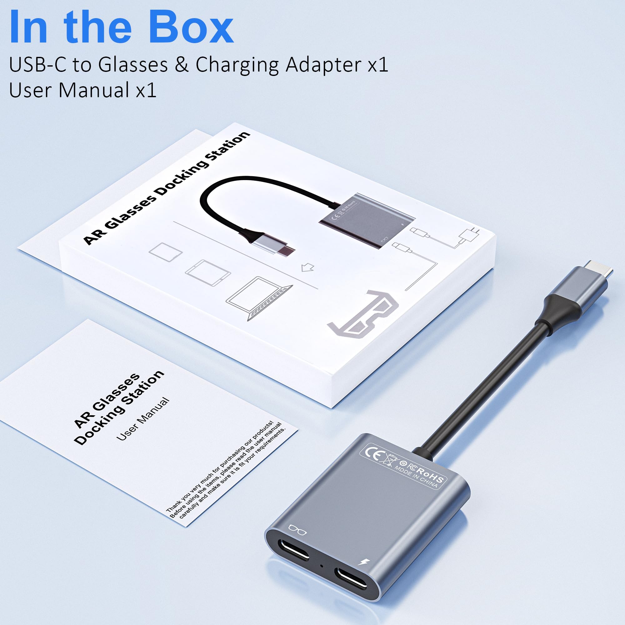 Adapter ładowania USB-C na okulary, adapter ładowania i odczytu z ładowaniem PD 100 W i wyjściem wyświetlacza 4K @ 60 Hz, do przełącznika (nie przełącznika 2), ROG Ally, PS4/5, Xbox, Mac mini