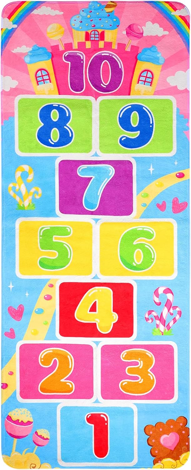 IMIKEYA Hopscotch Rug, 78.7 x 32 inch Kids Play Area Rug, Educational Fun Kids Play Rug, Non-Slip Kids Playroom Rug, Kids Floor Mats Carpet Playmat, Kids Rugs for Playroom, Bedroom, Kids Gift