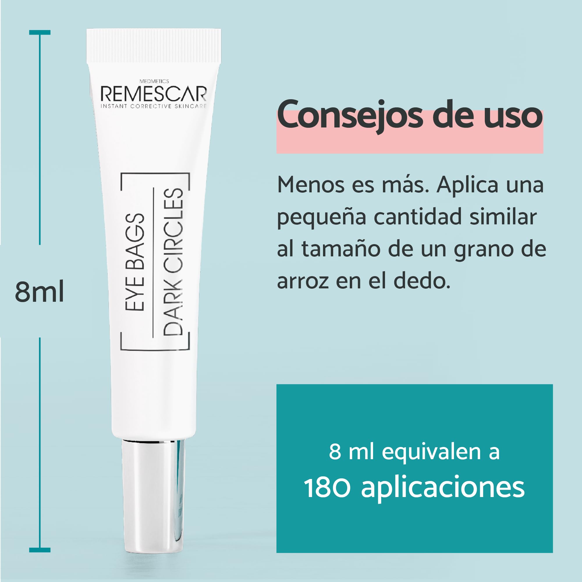 Remescar Bolsas y Ojeras 8 ml Efecto Inmediato – Reduce Visiblemente la Hinchazón y el Aspecto Oscuro – Tratamiento Contorno de Ojos para Hombre y Mujer – Hasta 180 Aplicaciones