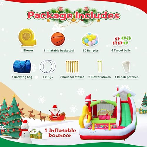 Miniatura 6 de Livavege Castillo inflable de fiesta de Navidad, 7 en 1, trampolín inflable para interiores y exteriores para niños con soplador, casa hinchable con