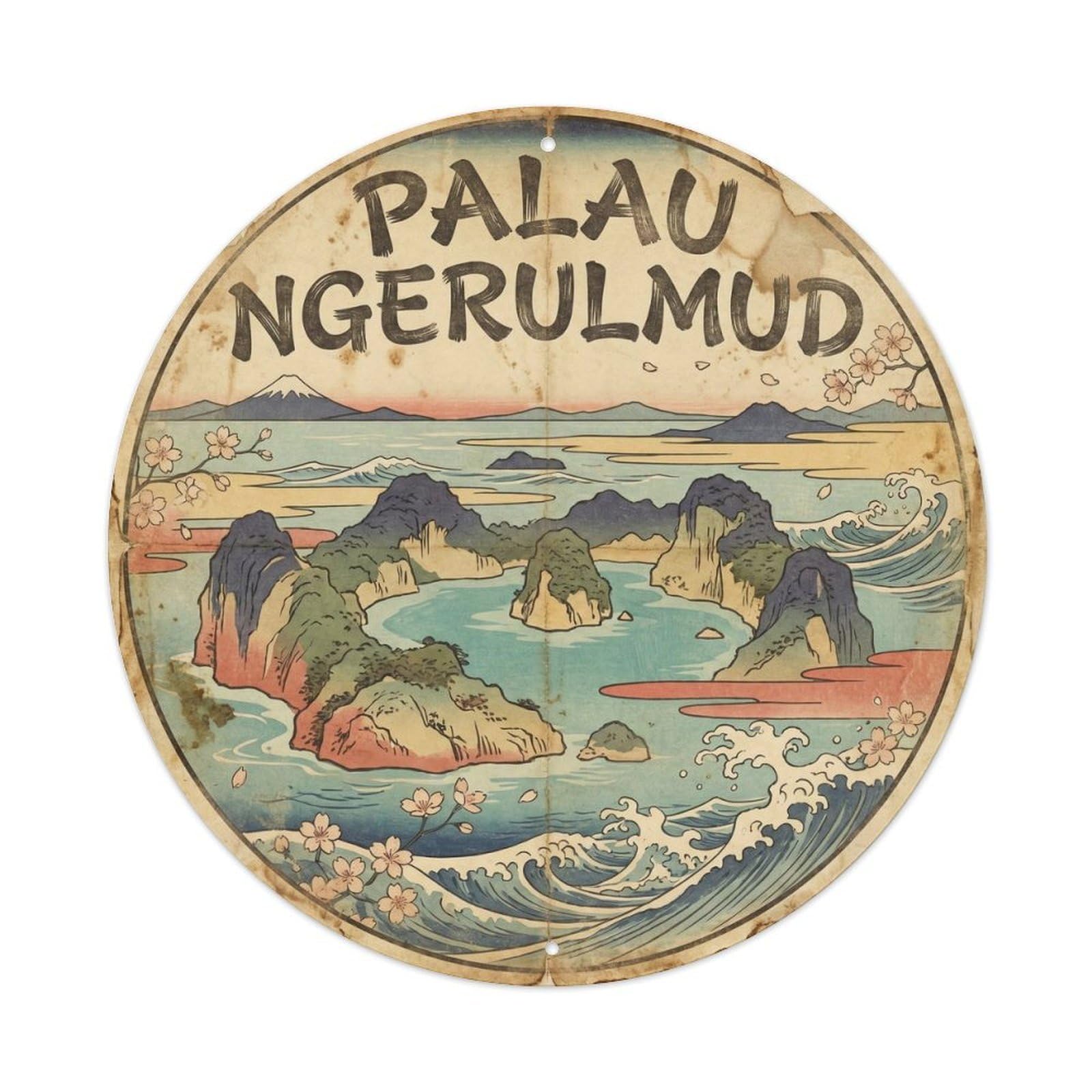 Palau Ngirumud Coral Atoll Classic Illustration Metal Tin Sign