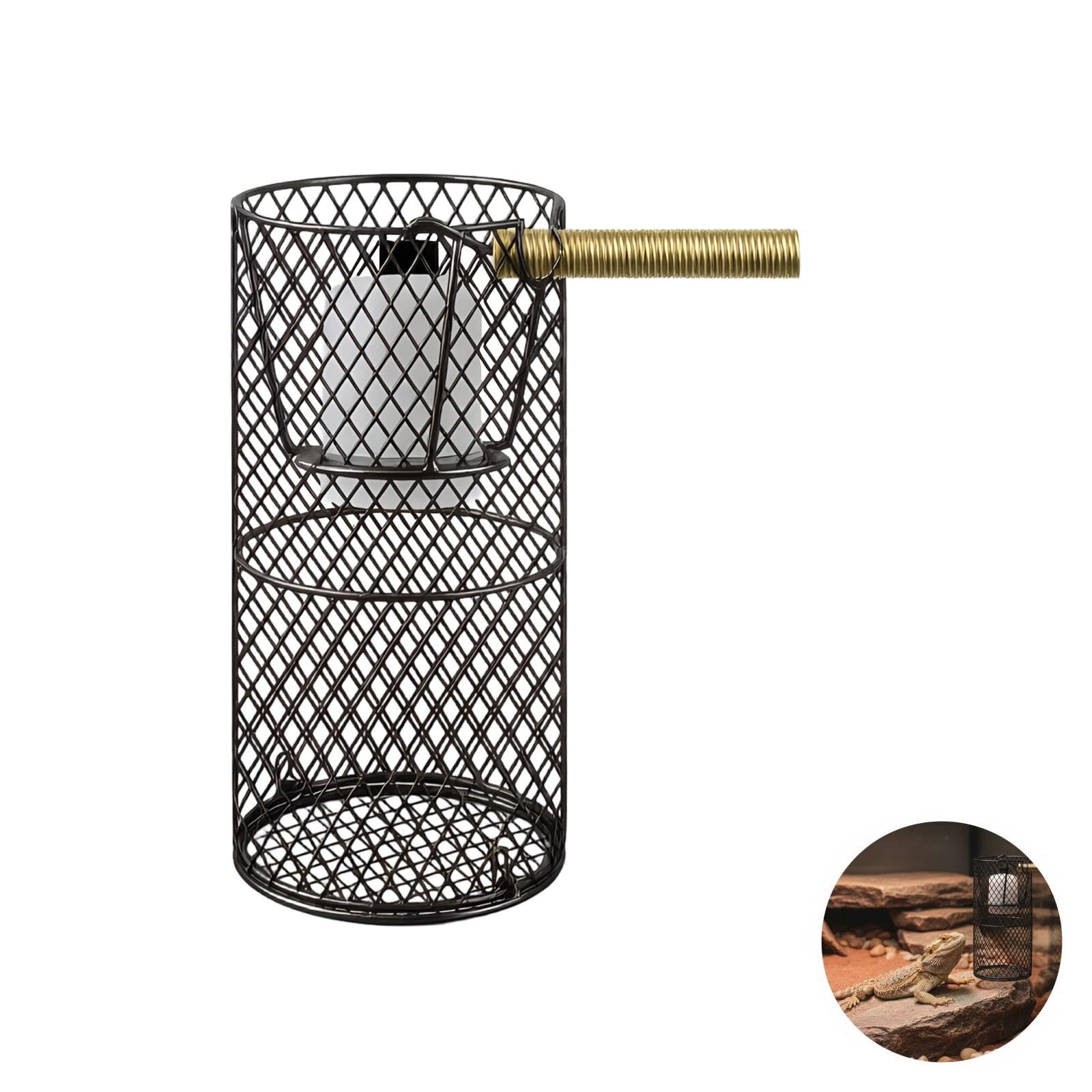 Protezione per lampada termica per rettili in ferro nero, gabbia in rete rialzata anti-scottatura, 20,6 x 9,9 cm, 20,5 x 10 cm, con struttura a lunga durata, facile installazione, superba dissipazione