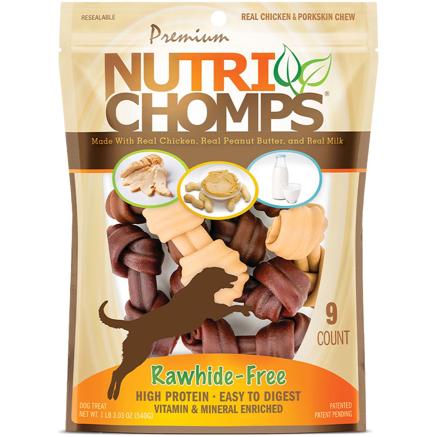 NutriChomps Dog Chews, 4-inch Knots, Easy to Digest, Rawhide-Free Dog Treats, 9 Count, Real Chicken, Peanut Butter and Milk flavor
