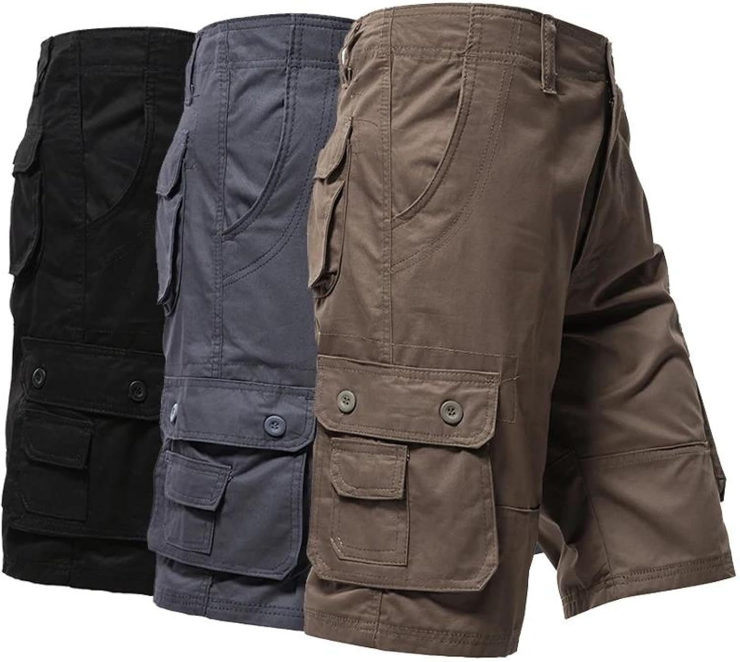 Men's Big Size Cargo Shorts Loose Straight Hip Hop Sports Knee-Length Shorts Casual Pants with Pockets