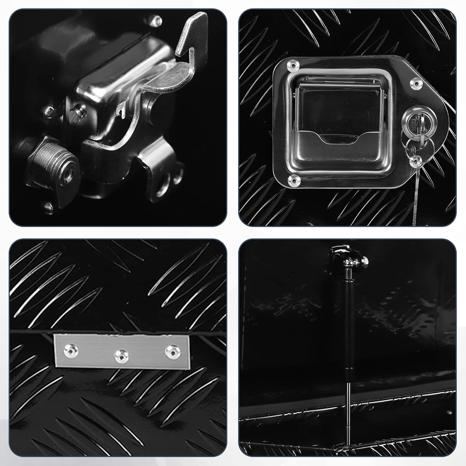 confote 26 Inch Heavy Duty Aluminum Stripes Plated Tool Box Pick Up Truck Bed RV Trailer Tongue Toolbox Waterproof Storage Organizer with Lock and Keys - 26 X 11.8 X 12 inch,Black