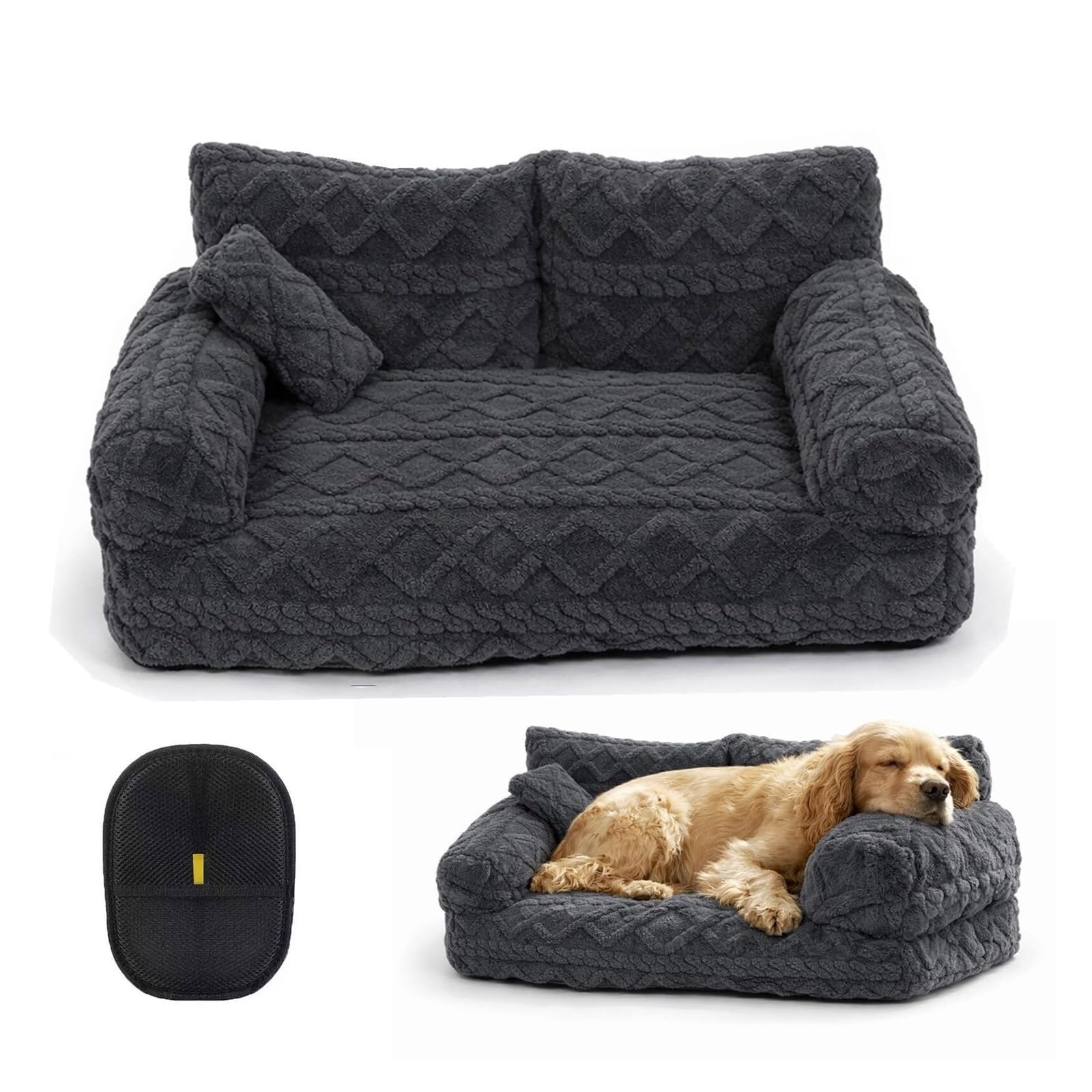 Canapé-lit apaisant pour chien avec fond amovible et antidérapant