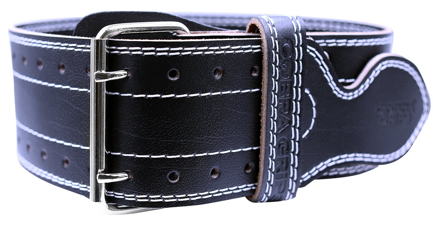 Cintura di sollevamento pesi larga 10,2 cm Cobra Grips Premium cintura in vera pelle per uomini e donne regolabile supporto schiena (nero, medio 81,3 - 101,6 cm)