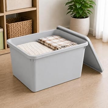 Orret Home 20 Litre Kapaklı Plastik Depolama Kutusu Organizer Kutu Çok Amaçlı Düzenleyici Saklama Kutusu Ev İçi Dolap İçi Oyuncak Kıyafet Banyo Mutfak Organizer Kutusu (Açık Gri)