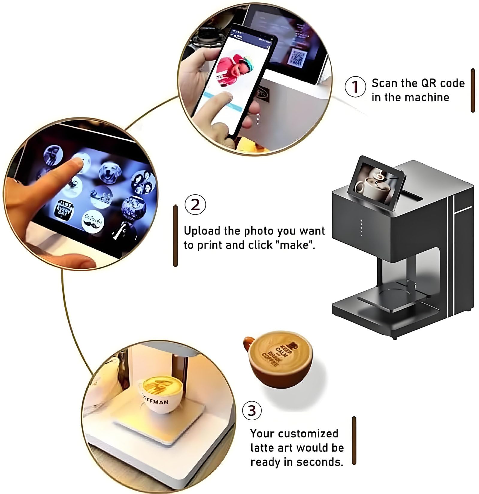 Drukarka Do Kawy Latte Art 3D - Drukarka Do Kawy Z Wi-Fi I Ekranem Dotykowym, Skanowanie Kodów Qr, Drukowanie Spersonalizowanych Zdjęć, Ciasta, Desery, Piwo, Ciastka, Chleb White