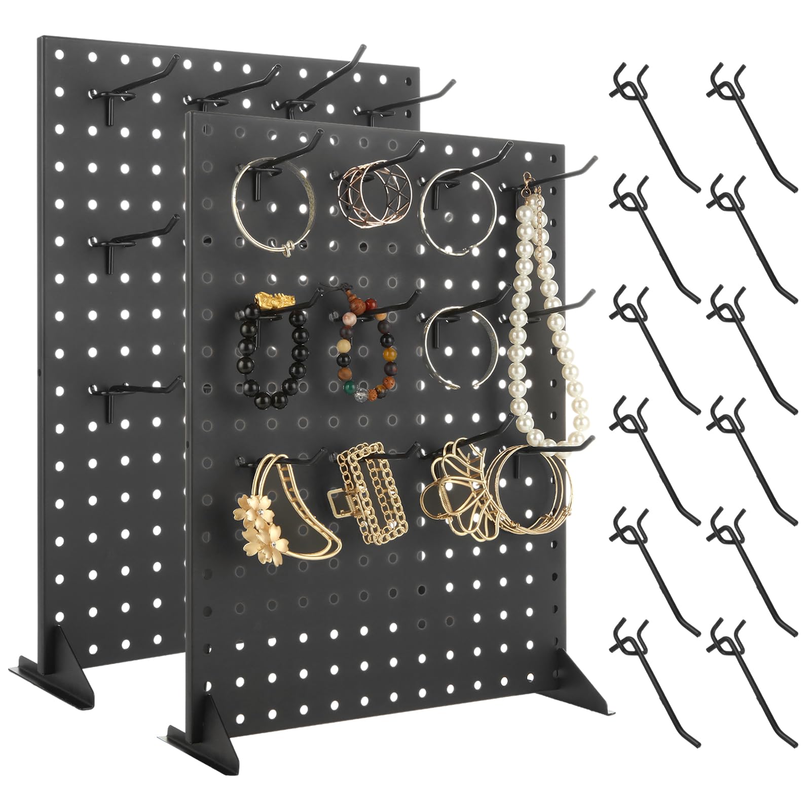 YOUNTHYE 2PCS Peg Board Display Stand with 24 Peg Hooks 17x13 inch Desk Pegboard Stand Metal Pegboard Display Stand for Retail Craft Shows & Fairs Black Desk Pegboard Panels
