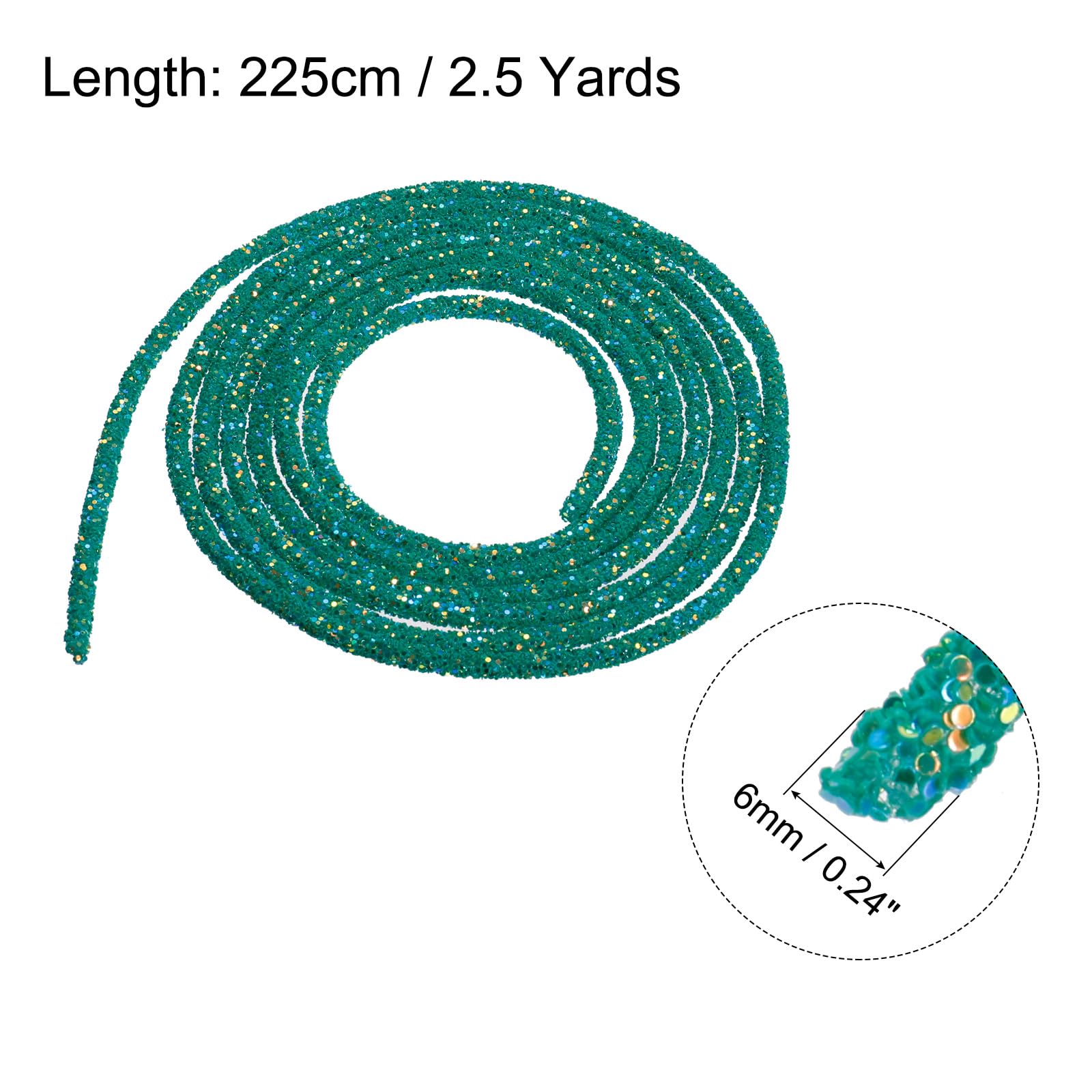 sourcing map 5 Yard 6mm 0.24 inch Glitter Sequins Rope Sequins Rhinestone Tube Cord for DIY Wedding Dresses Costume Clothing Shoes Jewelry Accessory Clear White — view 181