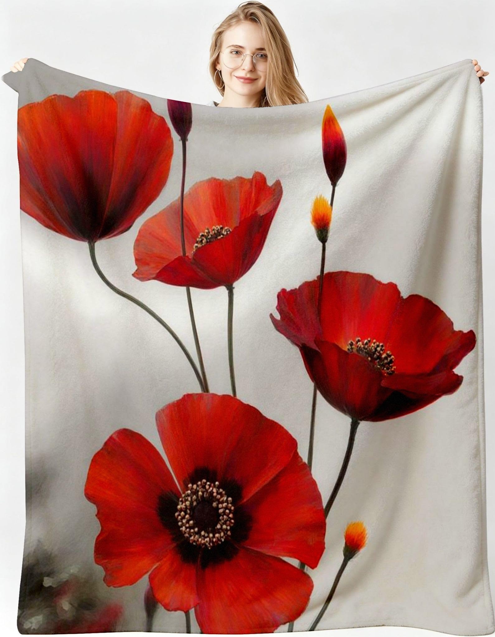 Manta Franela Sherpa 3D Amapola Roja 240x260cm para Cama 180-A324