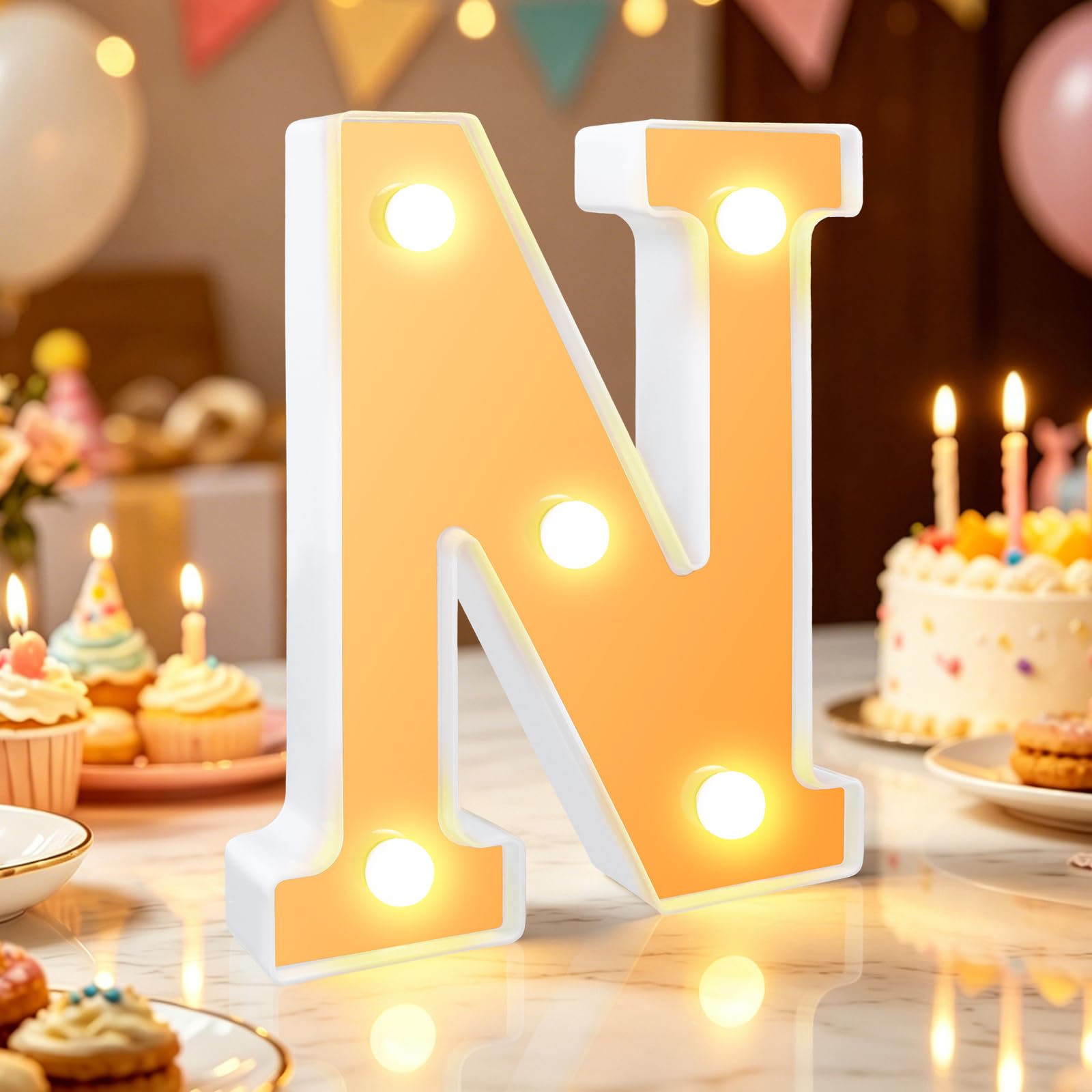 Light up Letter, Letter Light N, Warm White Led Letters, Gold-mirrored, Gifts for Girls Women Party Birthday Decor (gold-letter N)