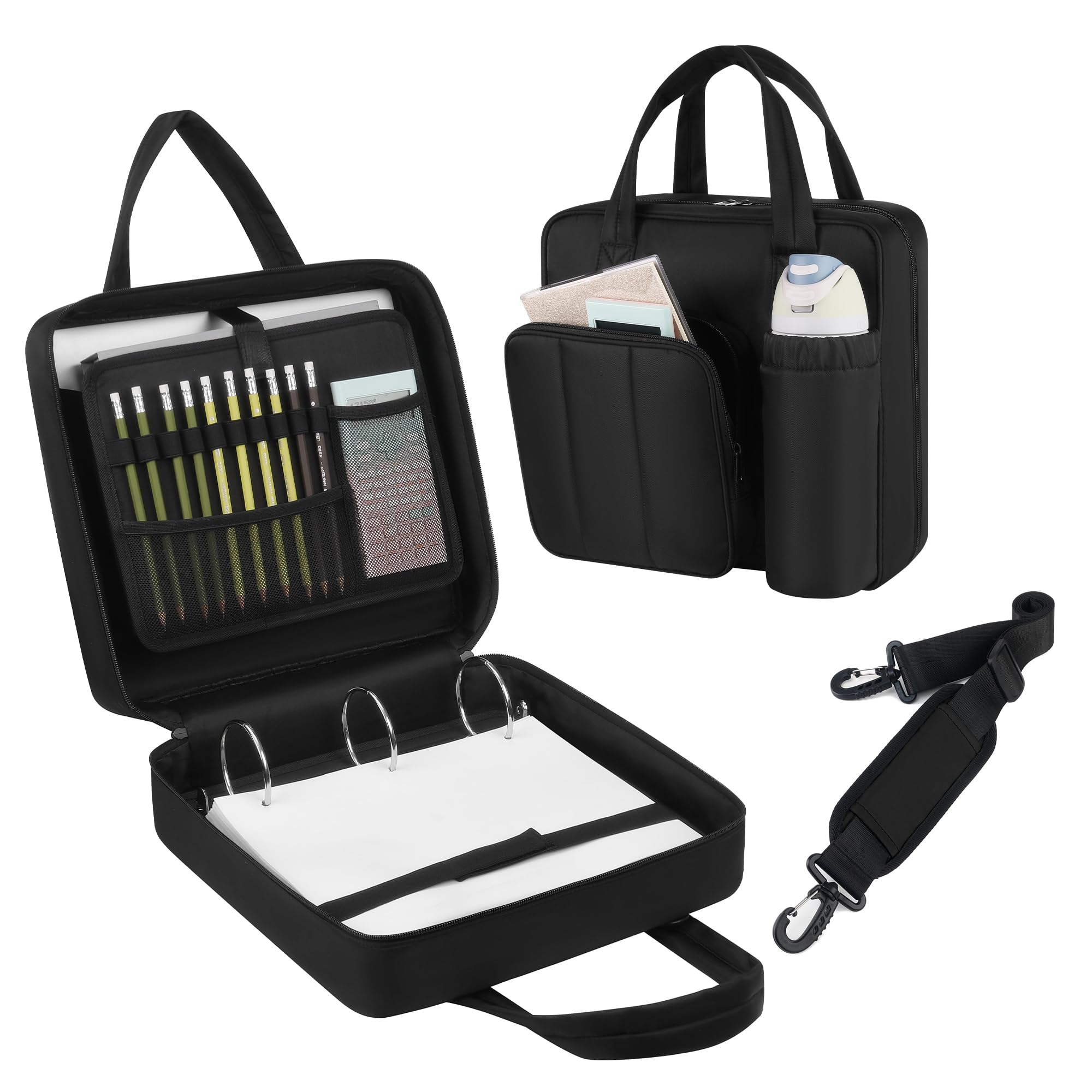 Carpeta con cremallera mejorada, juntas tóricas de 3 y 2 pulgadas, capacidad de 600 hojas con funda para laptop de 13 pulgadas y soporte para botella de agua, bolsa de carpeta con múltiples bolsillos