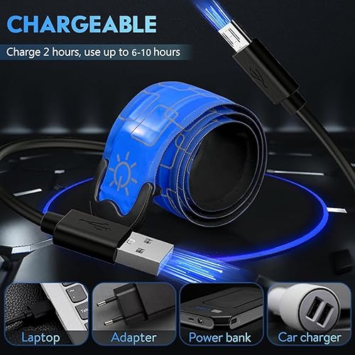 Vista 6 de Simket Brazalete LED Recargable para Correr (Paquete de 2), Luces para Correr para Corredores, Luces para Correr, Equipo Reflectante de Alta Azul