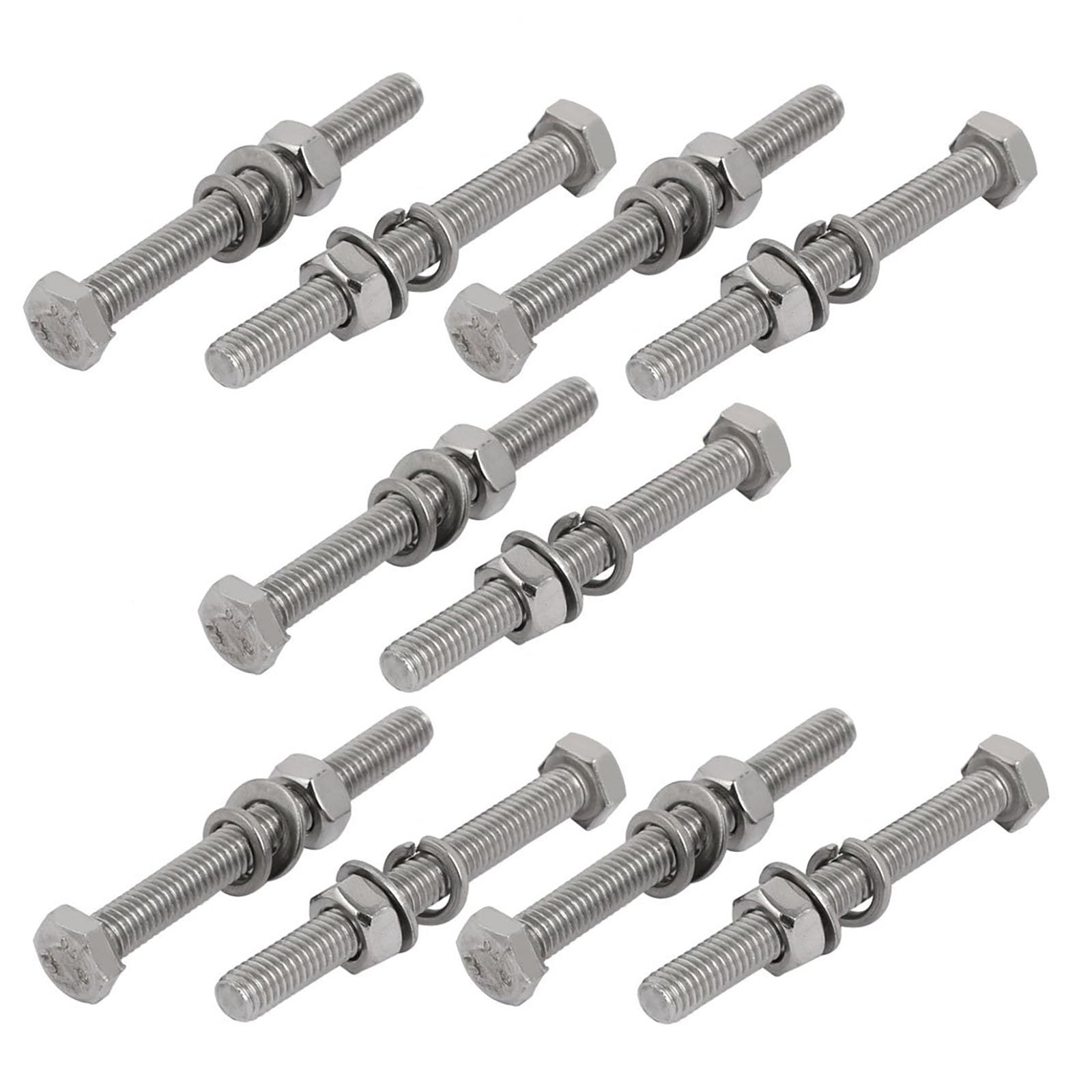 TOP-VIGOR 10Pcs M6 x 60mm Hex Bolts, Nuts, Washers Kit, 304 Stainless Steel, Ideal for Machinery Furniture, Repairs & DIY
