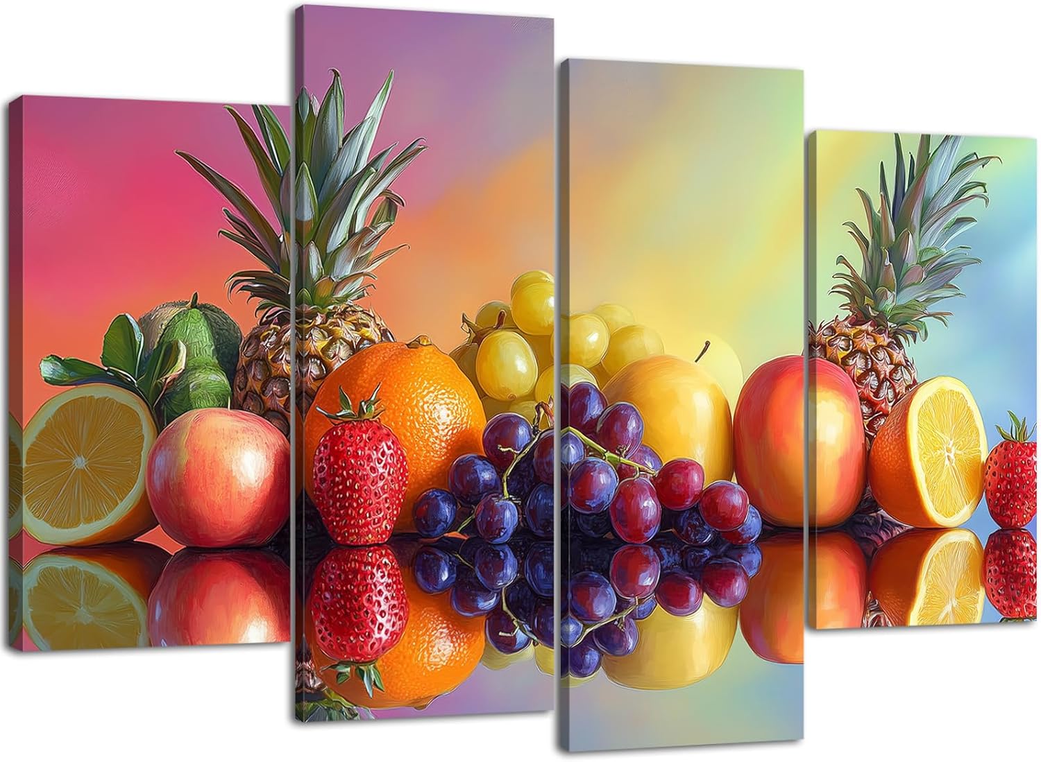 Colorful Spices Wall Art 4 Pieces Kitchen Condiments Paintings Seasonings Canvas Pictures Spices and Spoon Kitchen Artwork for Hallway Decor（Kitchen-4,12x26inchx2 12x35inchx2 (30x65cmx2 30x90cmx2))