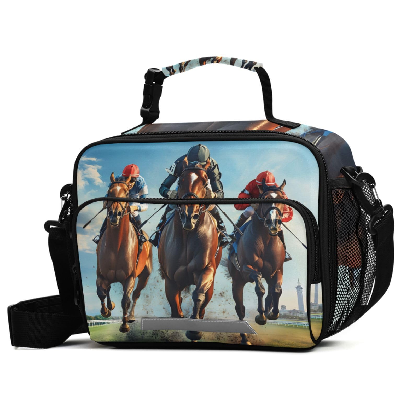 BOENLE Horse Racing Lunch Box for Boys Girls Insulated Lunch Bag Kids Cooler Tote Shoulder Strap Reusable School Picnic Travel Office