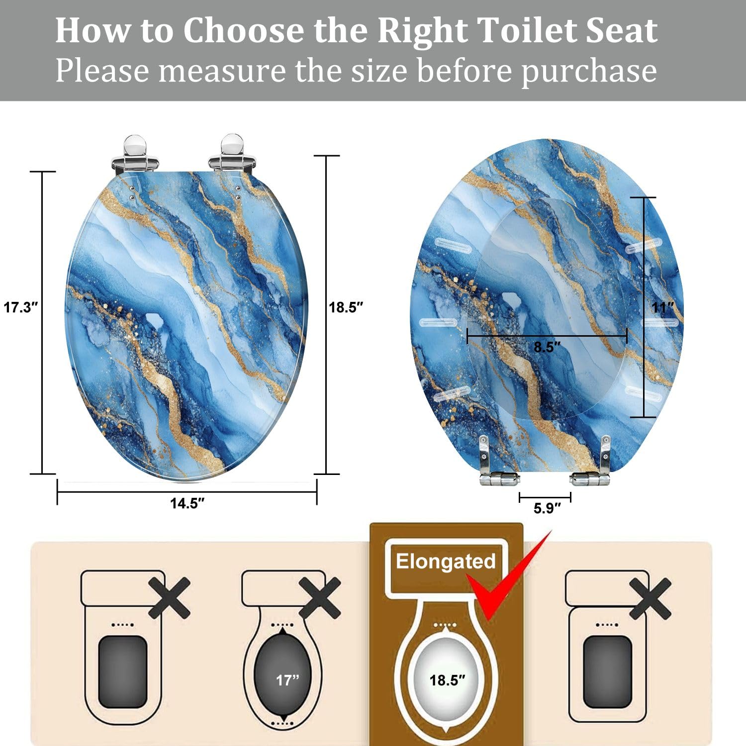 Asiento de inodoro alargado genérico para baño