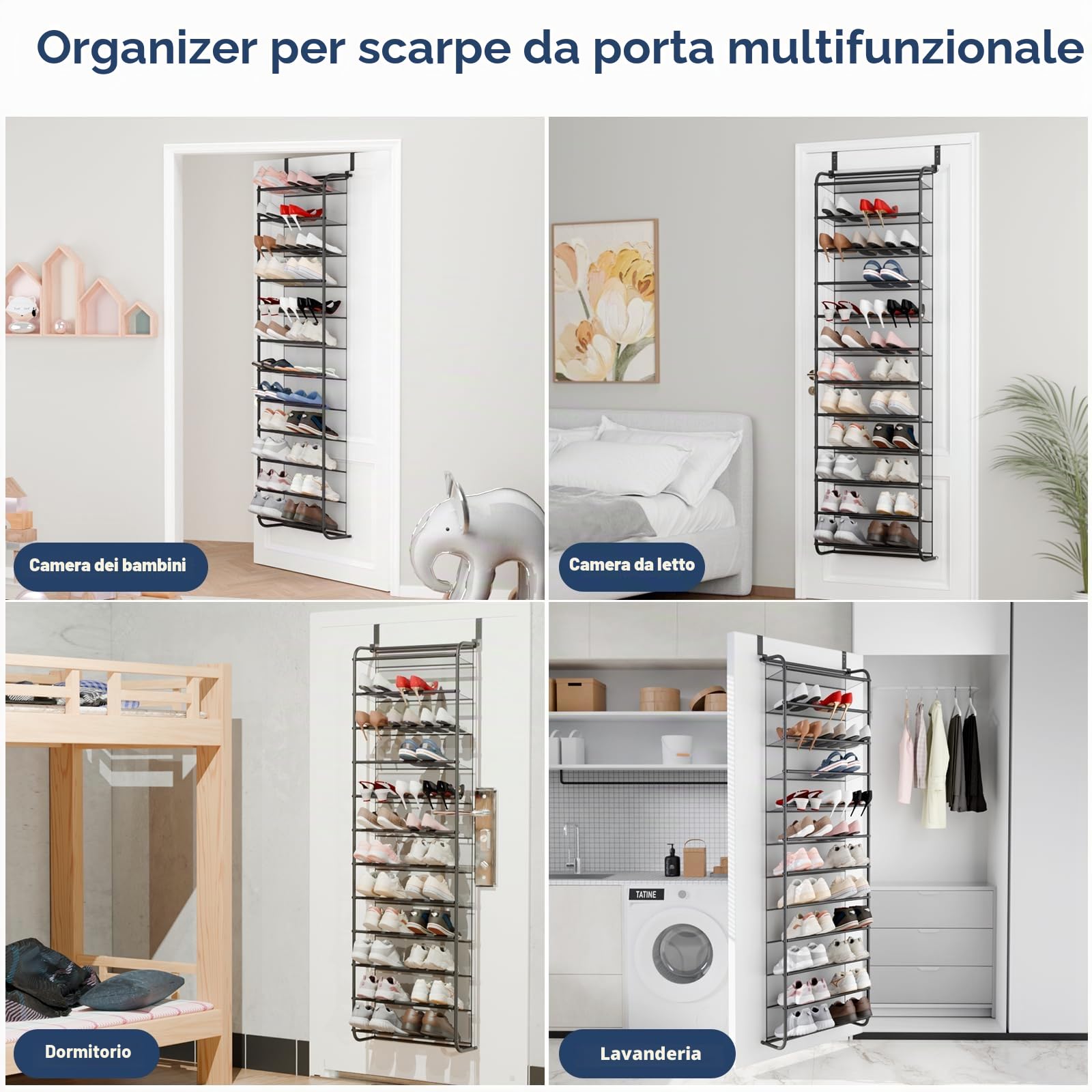 Whitmor - Scarpiera per 36 paia da appendere alla porta, grigio scuro