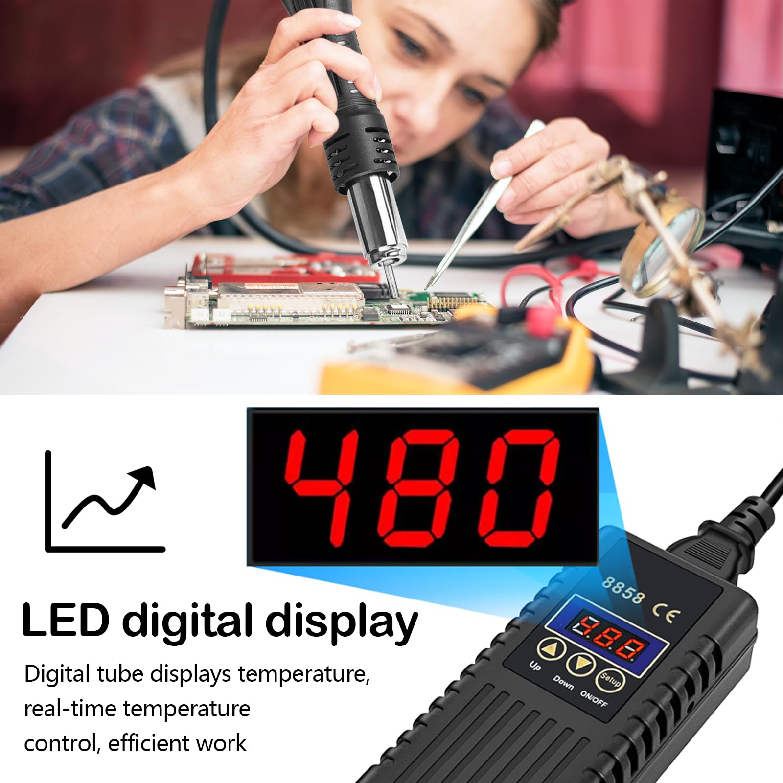 700W Hetelucht Soldeerstation Met LED Display - 8 Sproeiers En Accessoires