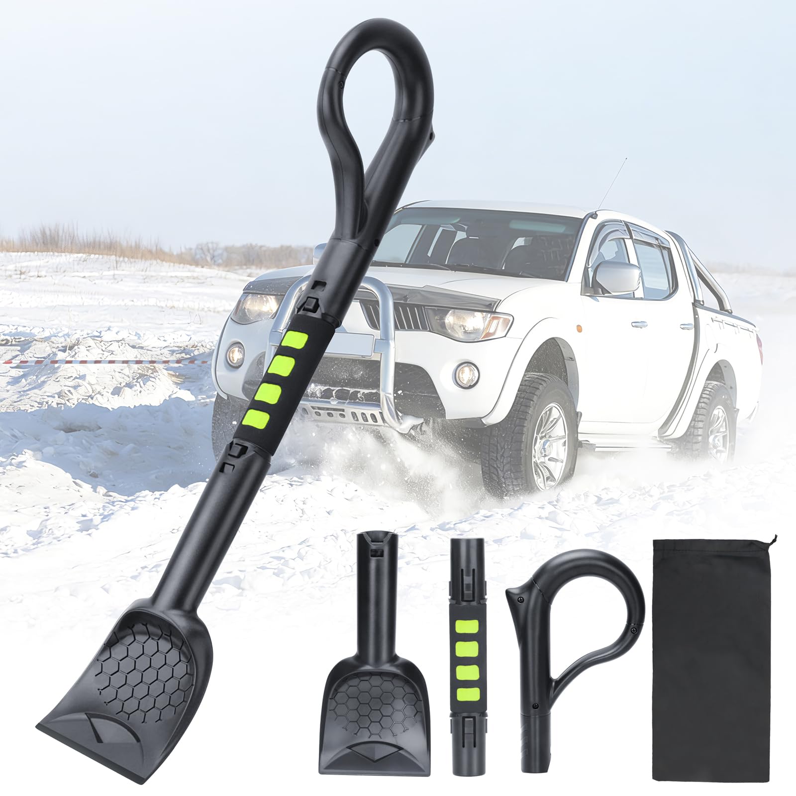 25.8'' Larger Ice Scrapers for Car Windshield | Dang Near Indestructible Ice from Scrape Frost and Ice |3-in-1 Emergency Snow Shovel | Detachable Remover with Foam Grip for Small Cars, Trucks, SUVs