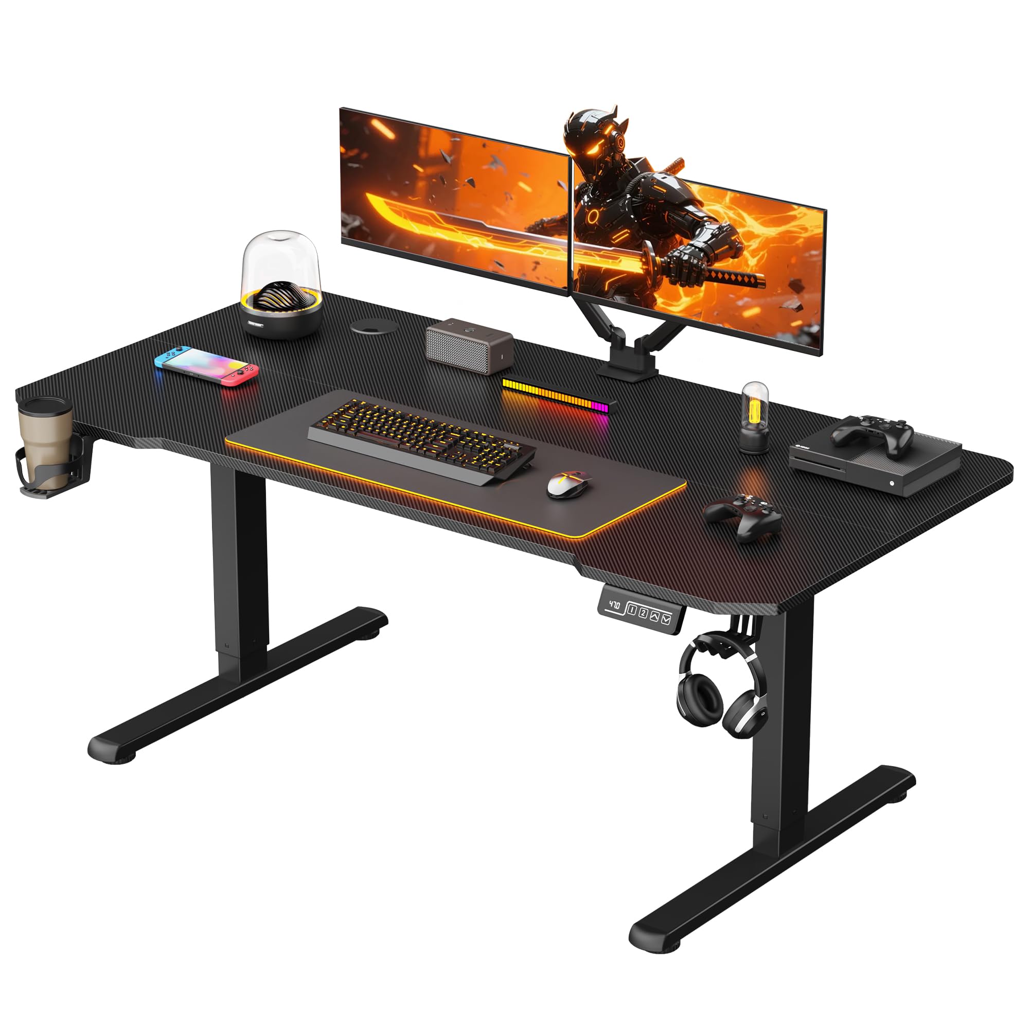 Alebert(アレベルト) 昇降デスク 電動 昇降式ローテーブル 幅120*奥行60*高47-71.5cm 昇降式デスク パソコンデスク ゲーミングデスク オフェスワークデスク 高さメモリー機能 静音 モニターアーム対応可能 カップホルダー/収納フック付き