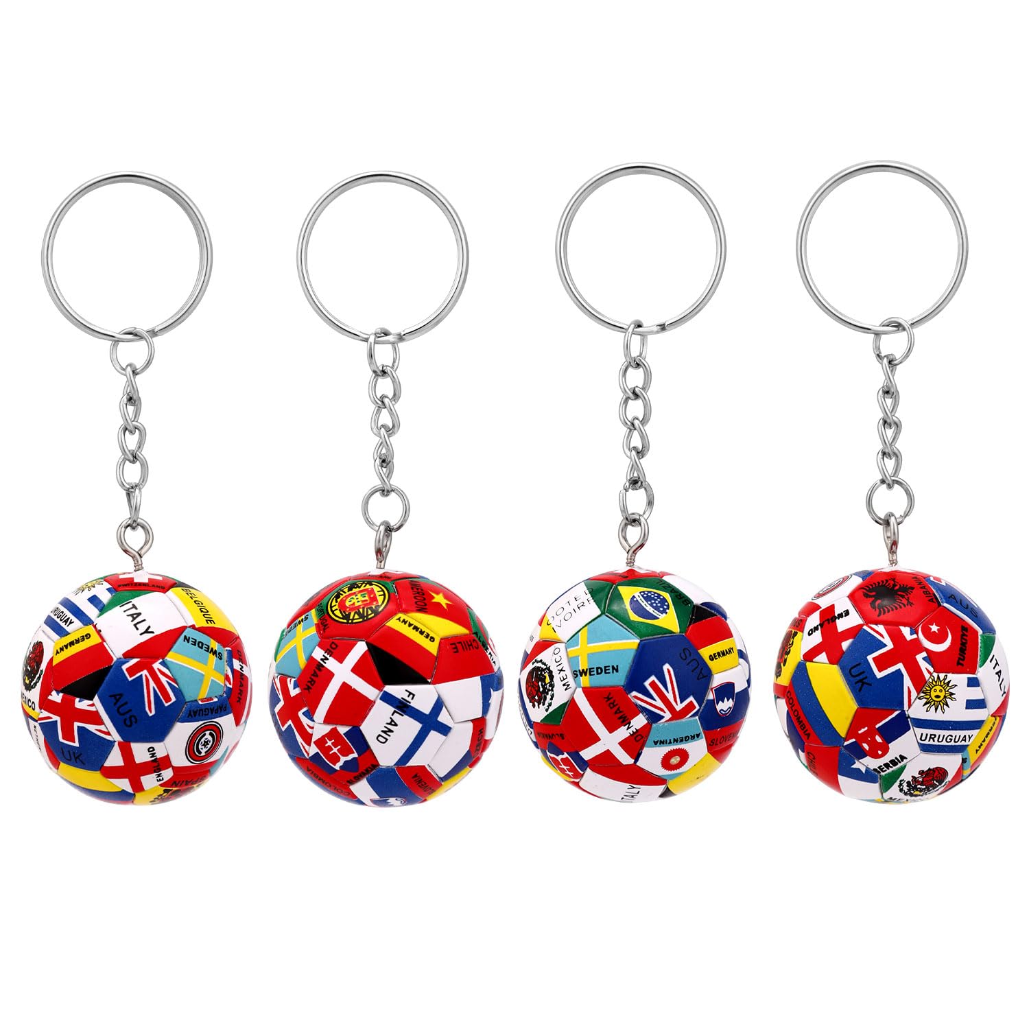Sinbana 4pcs National Flags Soccer Keychains, Fashionable National Flags Football Keychain Sports Presents & Accessories for Women Men Sports Gadgets