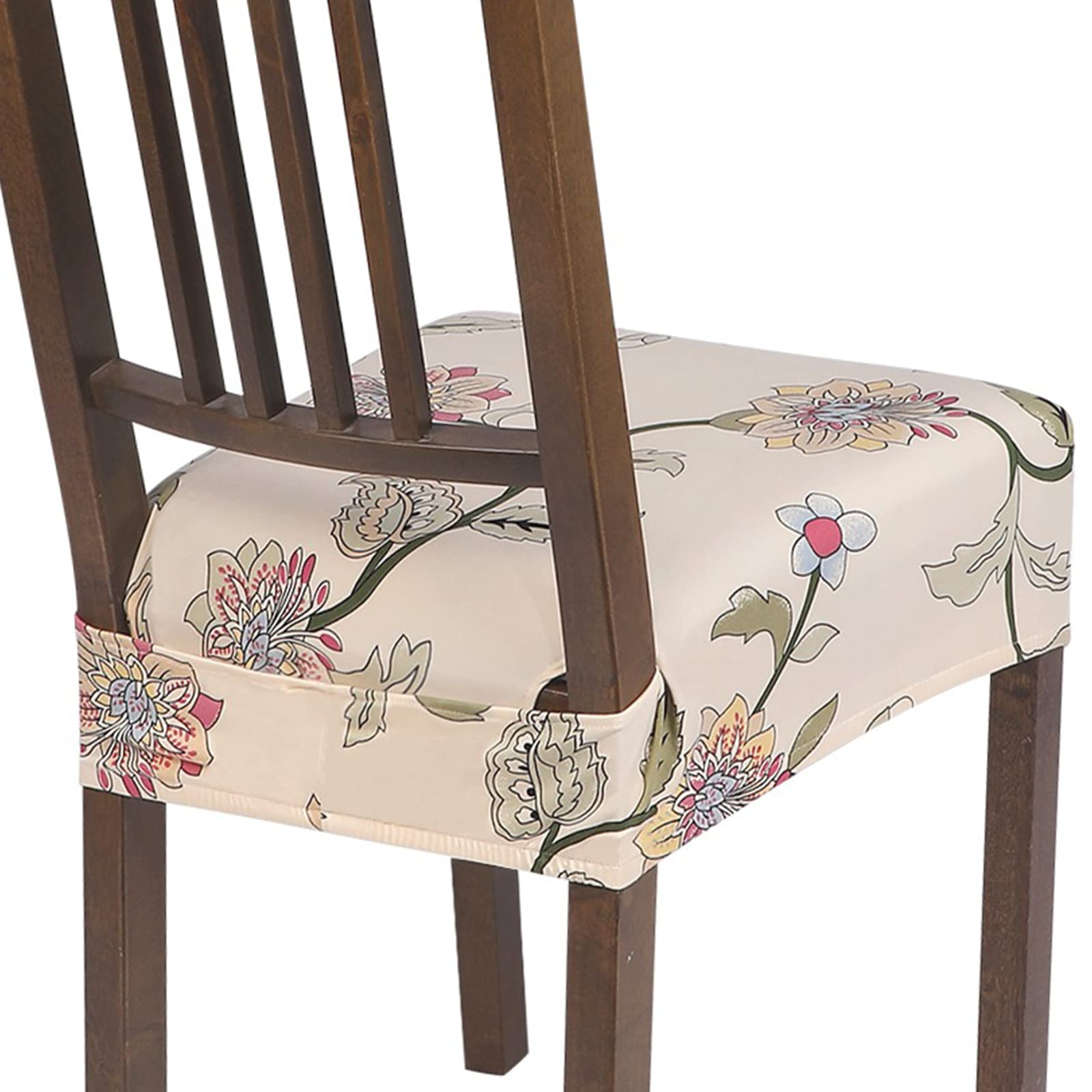 SearchI Stretch Dining Chair Seat Covers Set of 6, Soft Removable Washable Seat Covers for Dining Chairs, Dining Room Seat Cover Protector (Rear-Covered, Brown Flowers) — image 1
