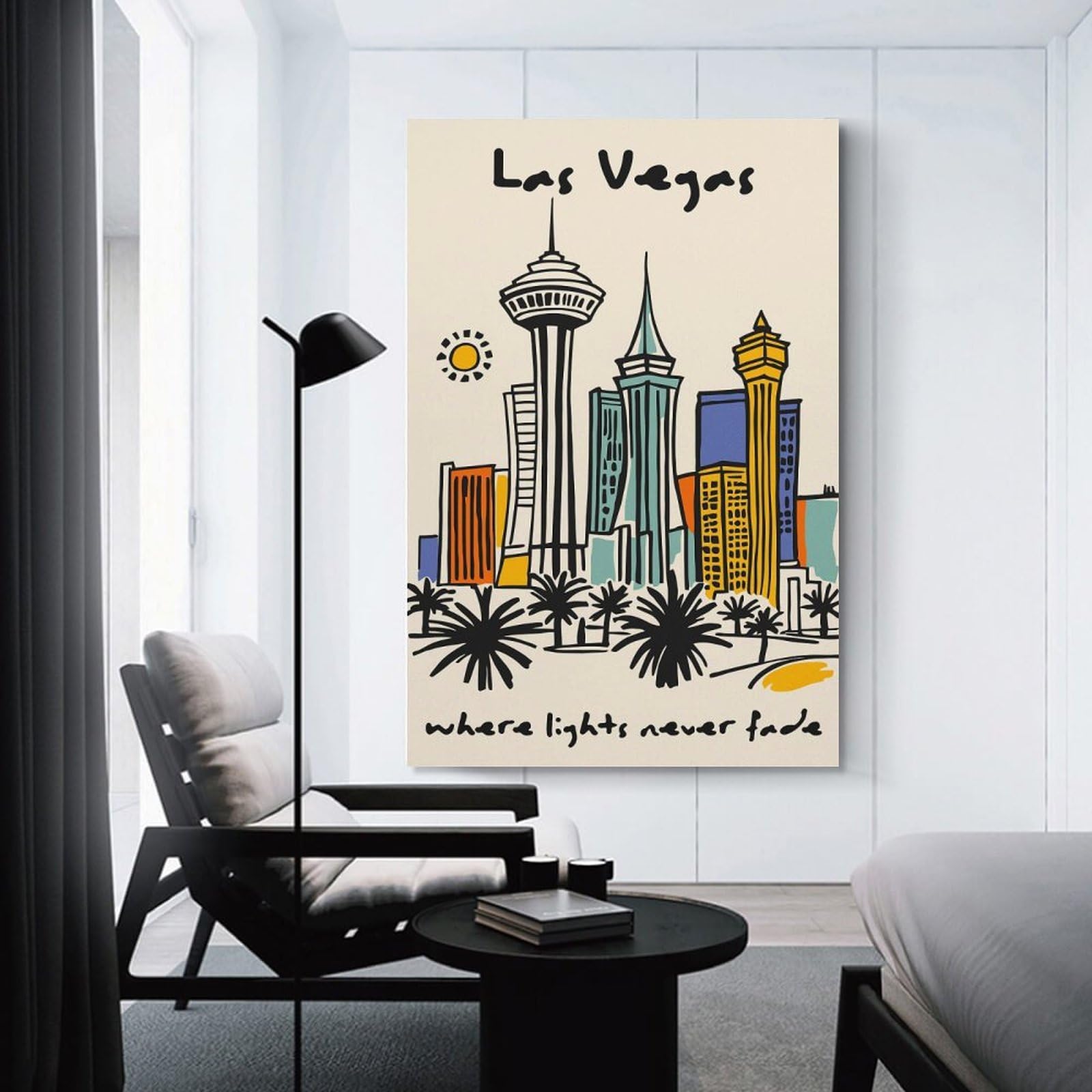 Junmoney Las Vegas Skyline Illustration Canvas Wall Decor 24x36inch(60x90cm), for Entrance Walls, Hall Decor Or Foyers, Wall Decor to Refresh Empty Corners