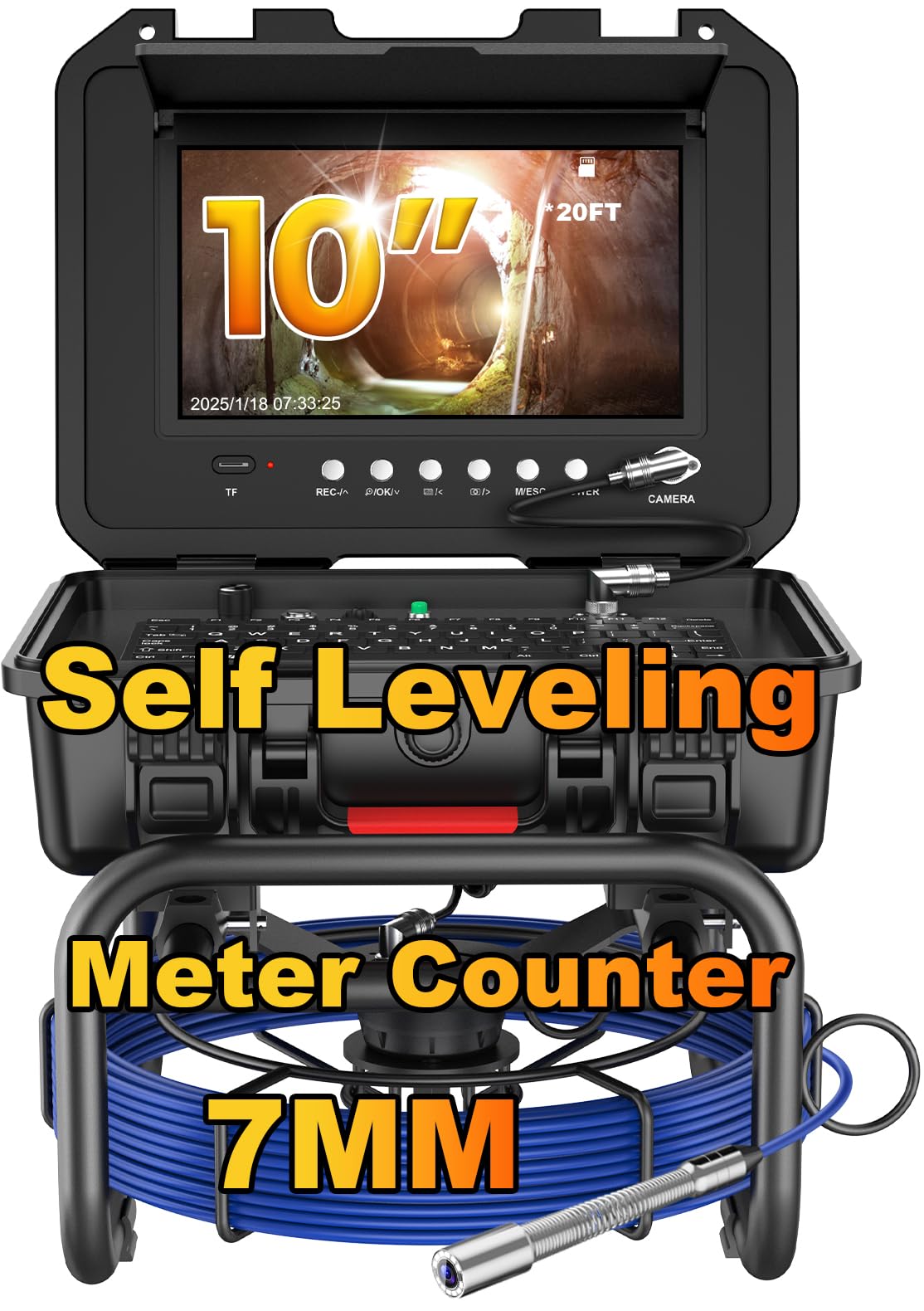 Anysun Endoscopio Camara De Inspeccion, 1080P HD Cámara Endoscópica Con Autonivelante, Contador De Distancia, Grabador DVR, IPS De 9" Camara Inspeccion Tuberias IP68 Impermeable Para Fontanero 30M