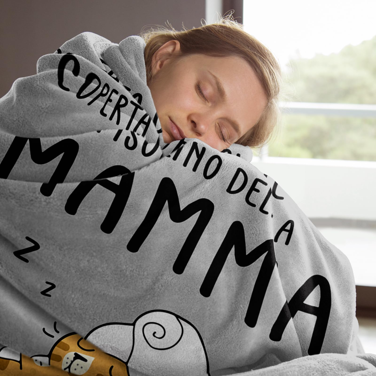 Niyewsor Regalo Mamma Natale, Regalo Mamma Compleanno, Regalo per Mamma Coperta Flanella, Festa della Mamma Regali per Mamma, 130 x 150cm（Grigio）
