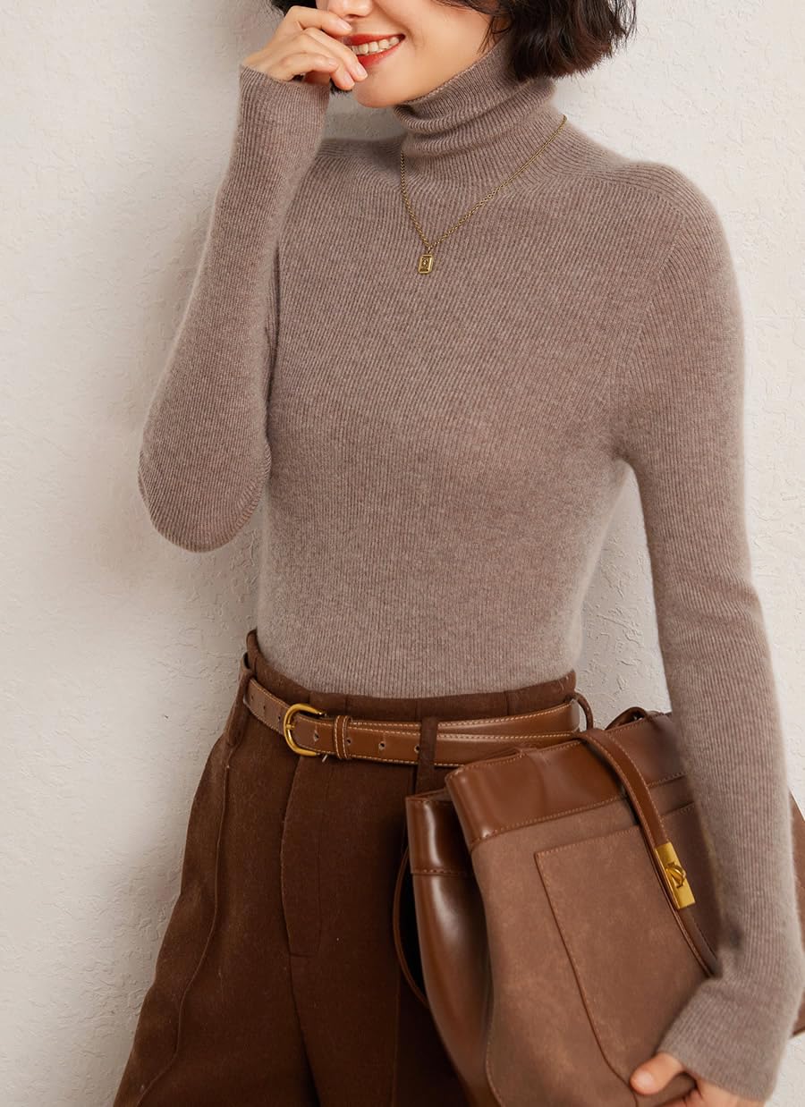 DISSA Damen Langarm Kaschmir Pullover Rollkragen,EU 34-42