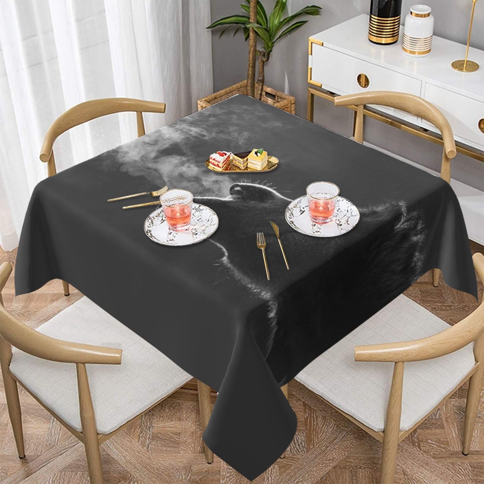 DCEHGEW Winter Wolf Prints Square Tablecloth 137x137 CM, Waterproof Fabric Table Cloth for Dining Table, Farmhouse Table Cover for Kitchen Dining Tabletop Decoration